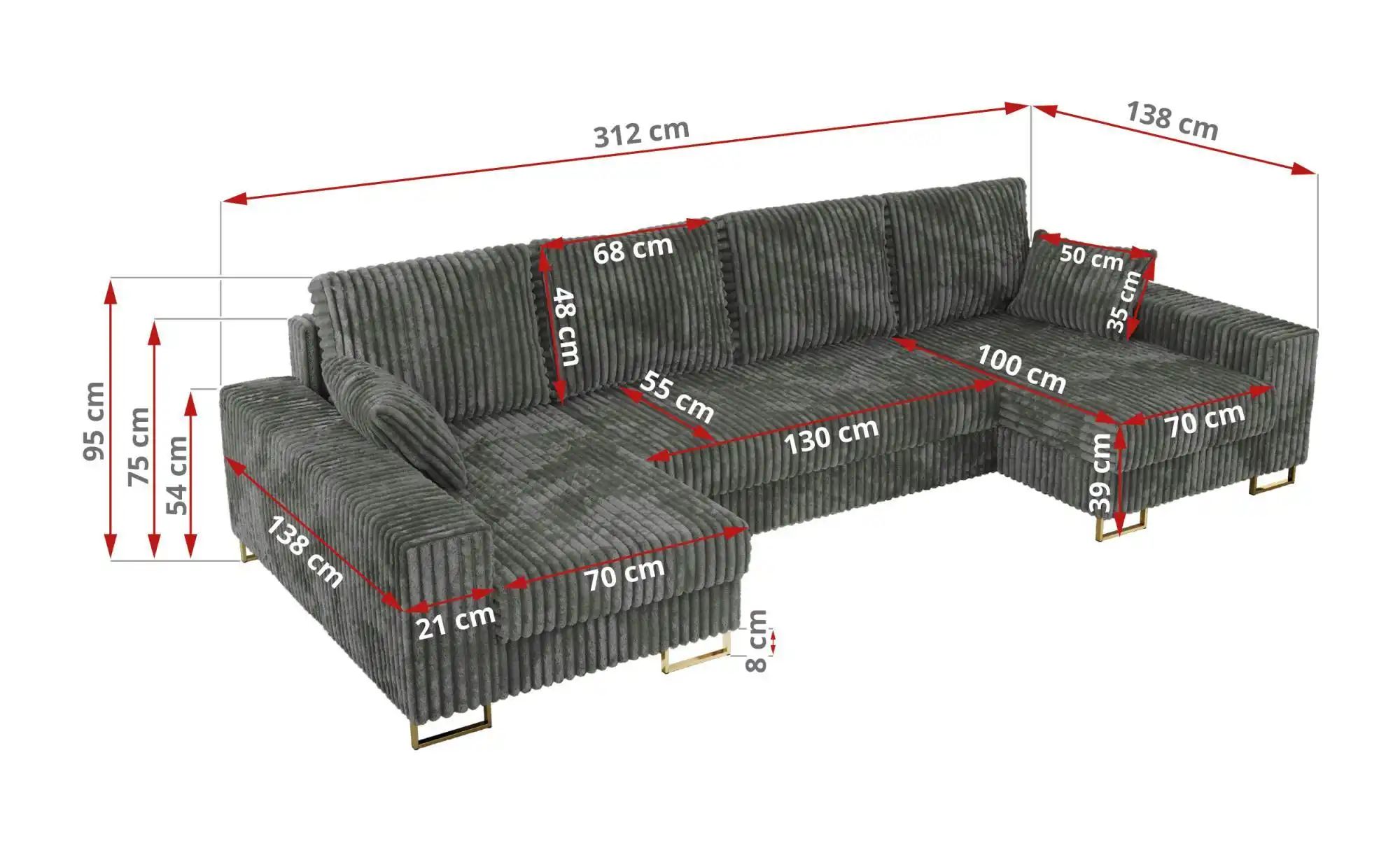 Wohnlandschaft mit Schlaffunktion Dorain ¦ grau ¦ Maße (cm): B: 312 H: 95 P günstig online kaufen