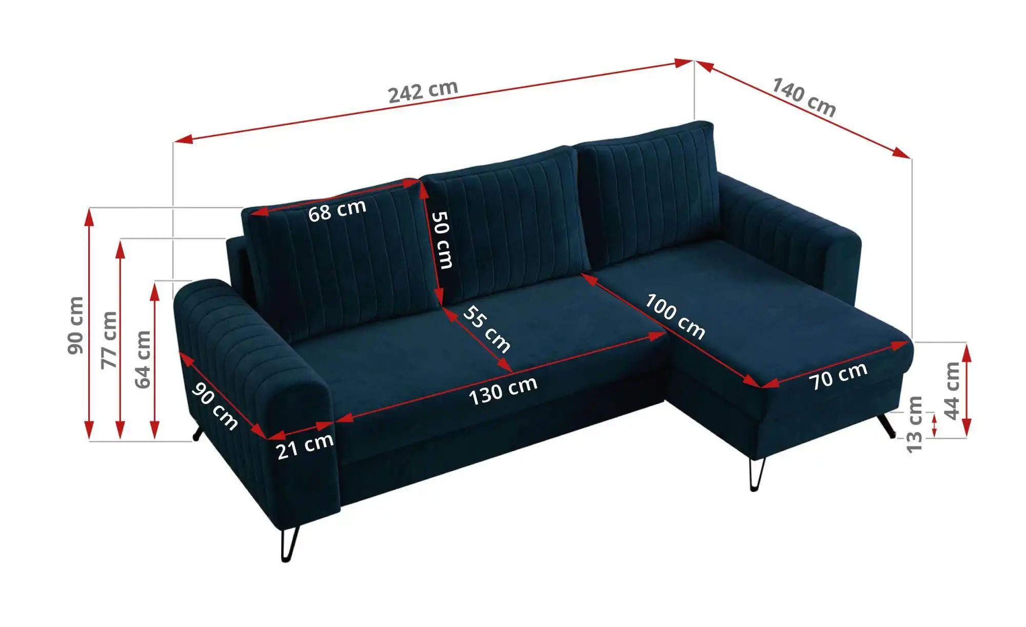 Thumbnail - Ecksofa mit Schlaffunktion Axel ¦ blau ¦ Maße (cm): B: 242 H: 90 Polstermöbel > Sofas > Ecksofas - Höffner