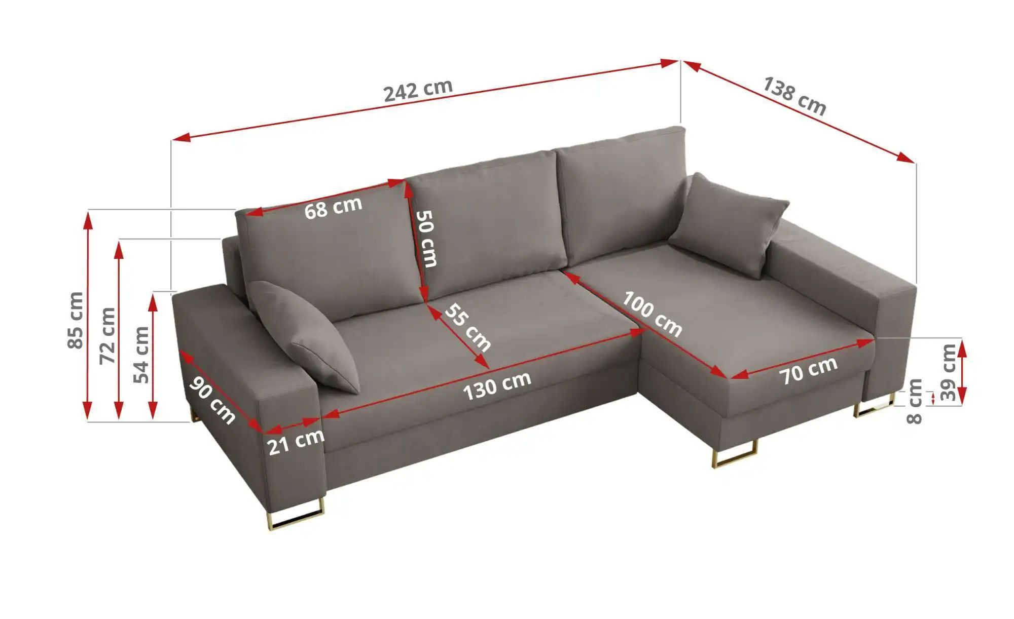 Ecksofa mit Schlaffunktion Dorain ¦ braun ¦ Maße (cm): B: 242 H: 85 Polster günstig online kaufen