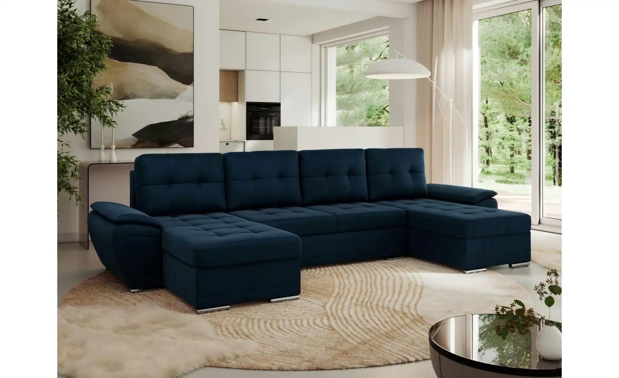 Wohnlandschaft mit Schlaffunktion Umbria ¦ blau ¦ Maße (cm): B: 336 H: 85 P günstig online kaufen