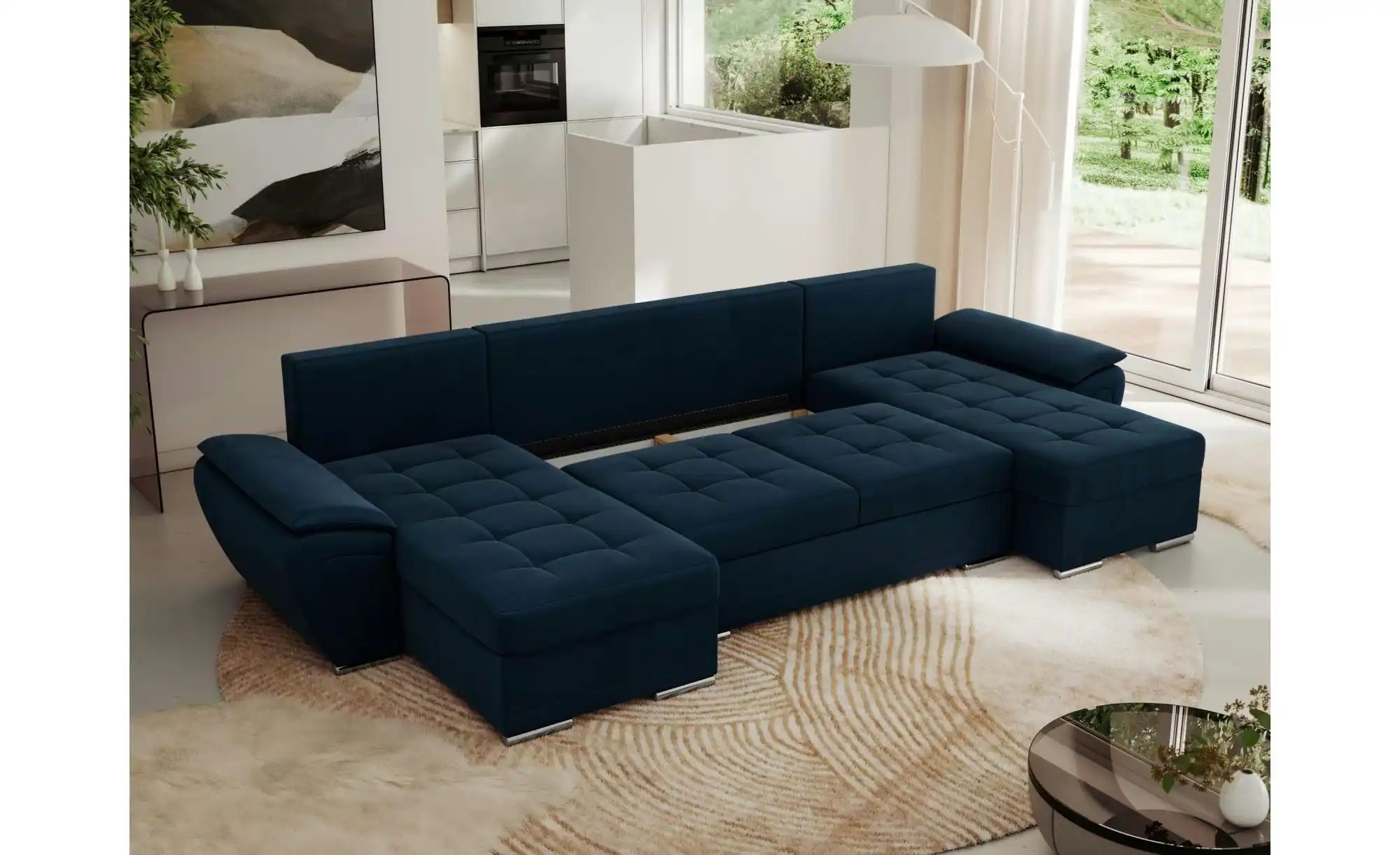 Thumbnail - Wohnlandschaft mit Schlaffunktion Umbria ¦ blau ¦ Maße (cm): B: 336 H: 85 Polstermöbel > Sofas > Wohnlandschaften - Höff...