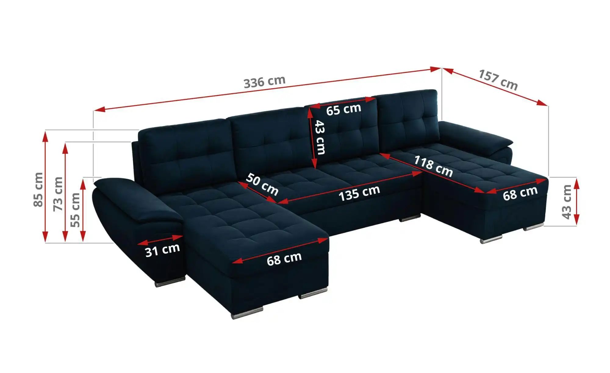 Thumbnail - Wohnlandschaft mit Schlaffunktion Umbria ¦ blau ¦ Maße (cm): B: 336 H: 85 Polstermöbel > Sofas > Wohnlandschaften - Höff...