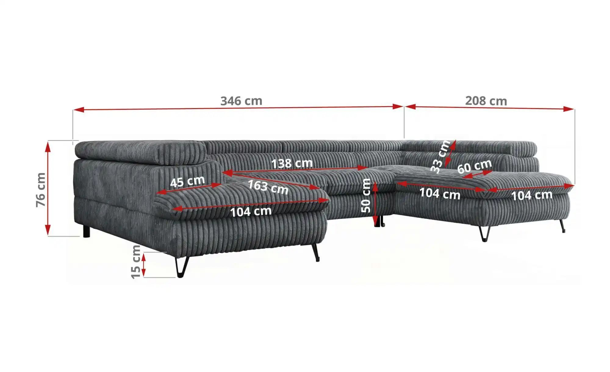 Thumbnail - Wohnlandschaft  Peter ¦ grau ¦ Maße (cm): B: 346 H: 76 Polstermöbel > Sofas > Wohnlandschaften - Höffner