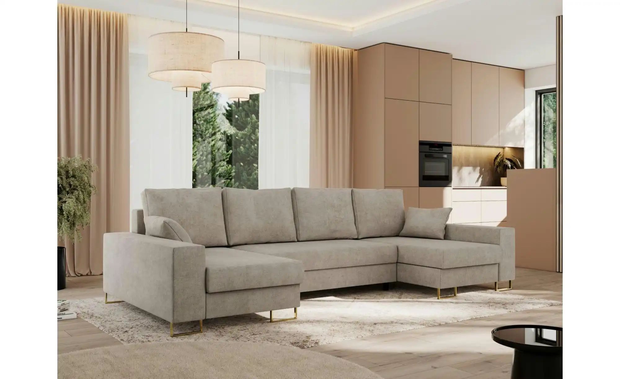 Wohnlandschaft mit Schlaffunktion Dorain ¦ beige ¦ Maße (cm): B: 312 H: 95 günstig online kaufen