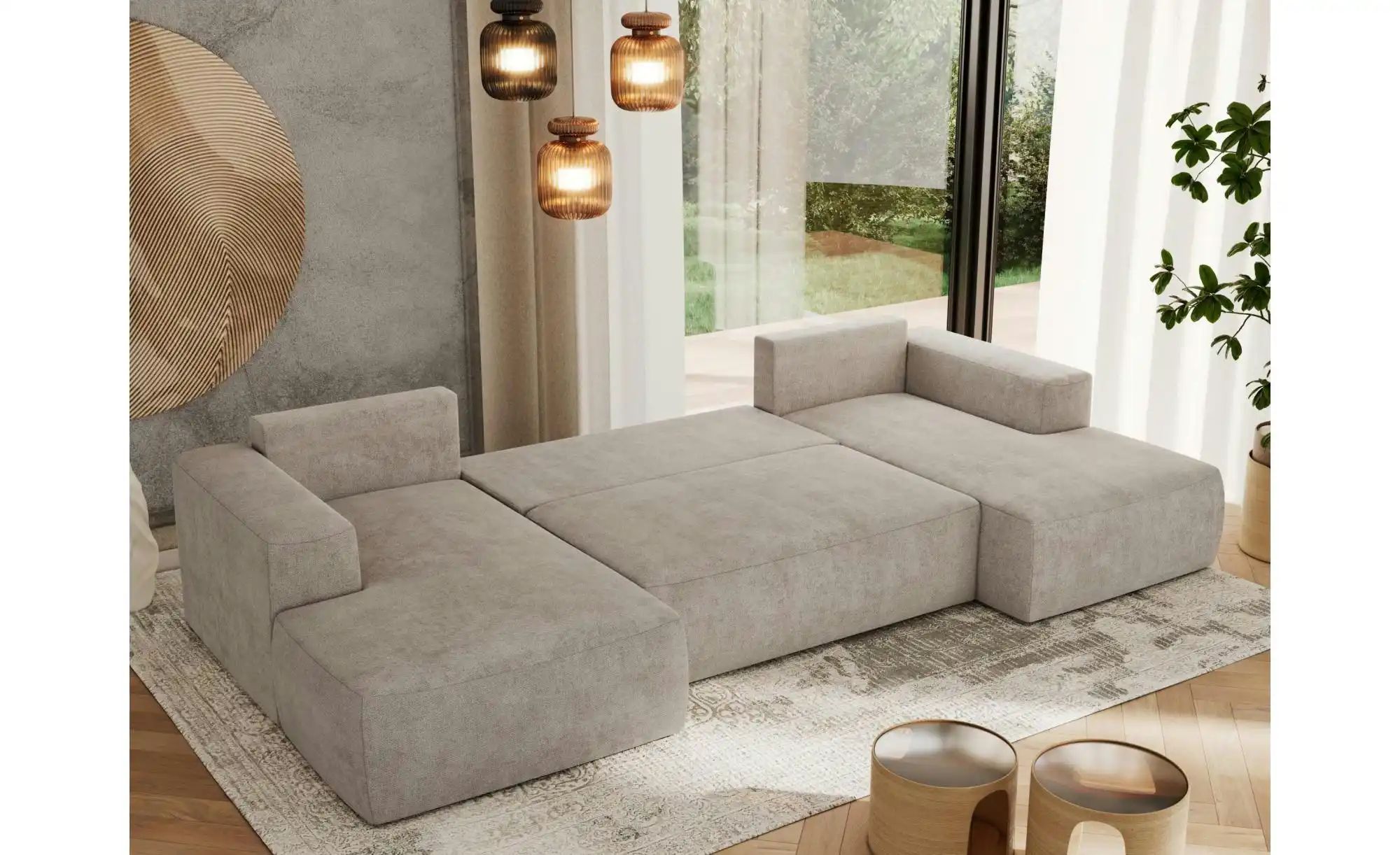Wohnlandschaft mit Schlaffunktion Trentino ¦ beige ¦ Maße (cm): B: 334 H: 9 günstig online kaufen