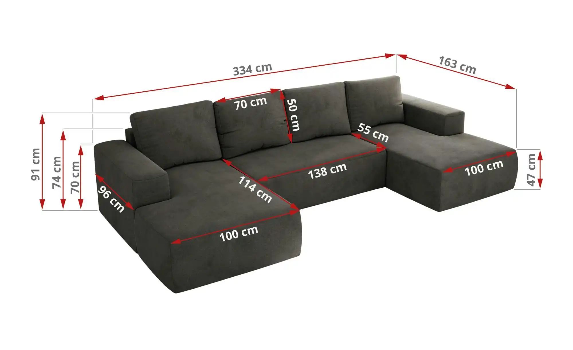 Thumbnail - Wohnlandschaft mit Schlaffunktion Trentino ¦ grau ¦ Maße (cm): B: 334 H: 91 Polstermöbel > Sofas > Schlafsofas - Höffner