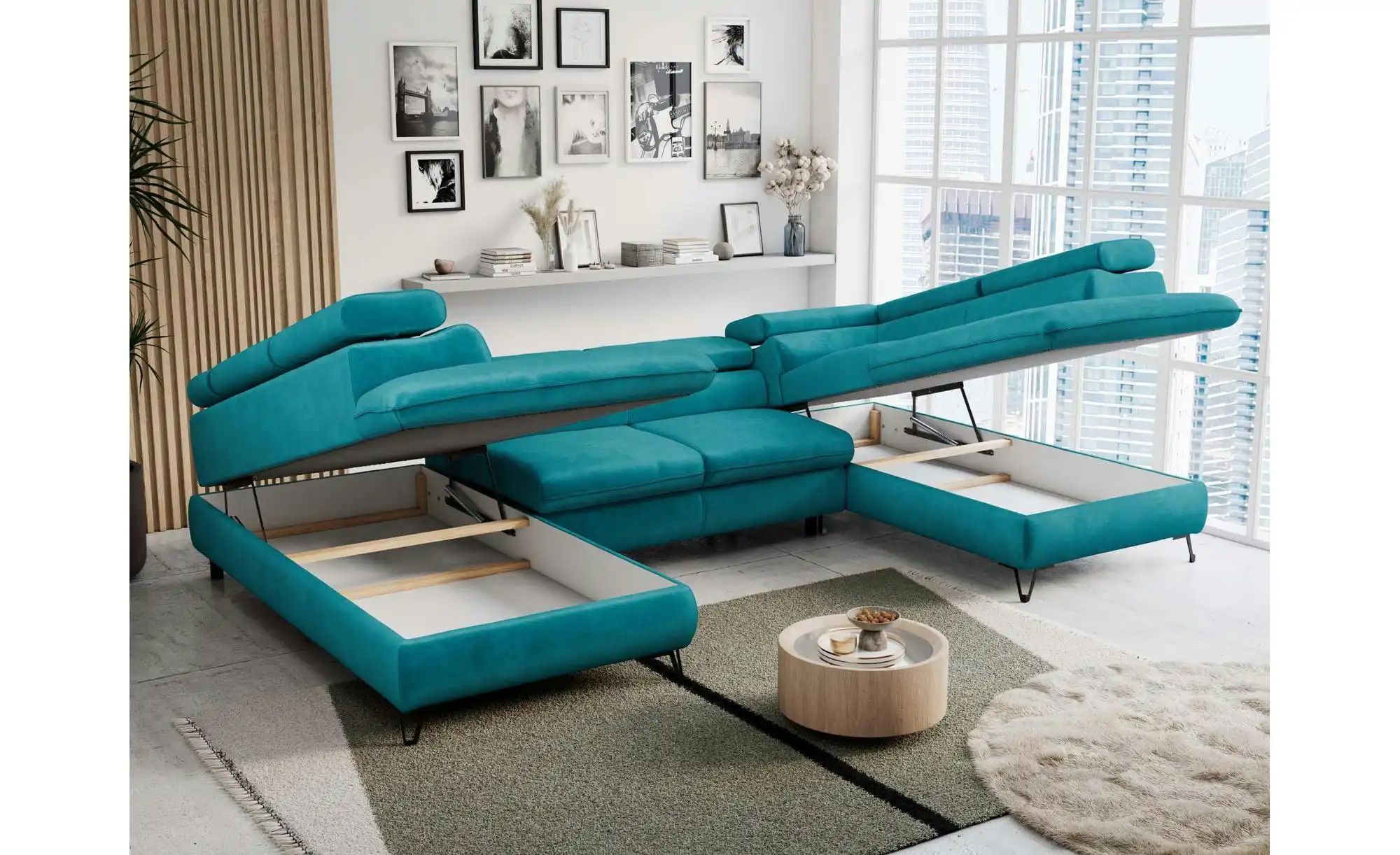 Thumbnail - Wohnlandschaft Peter ¦ blau ¦ Maße (cm): B: 346 H: 76 Polstermöbel > Sofas > Schlafsofas - Höffner