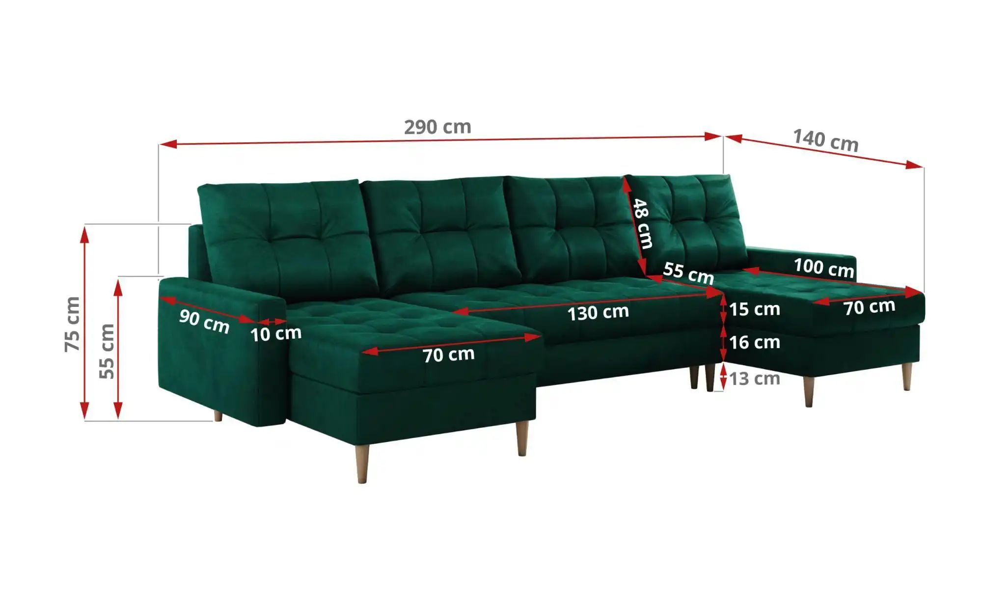 Thumbnail - Wohnlandschaft mit Schlaffunktion Astra ¦ grün ¦ Maße (cm): B: 290 H: 75 Polstermöbel > Sofas > Wohnlandschaften - Höffn...