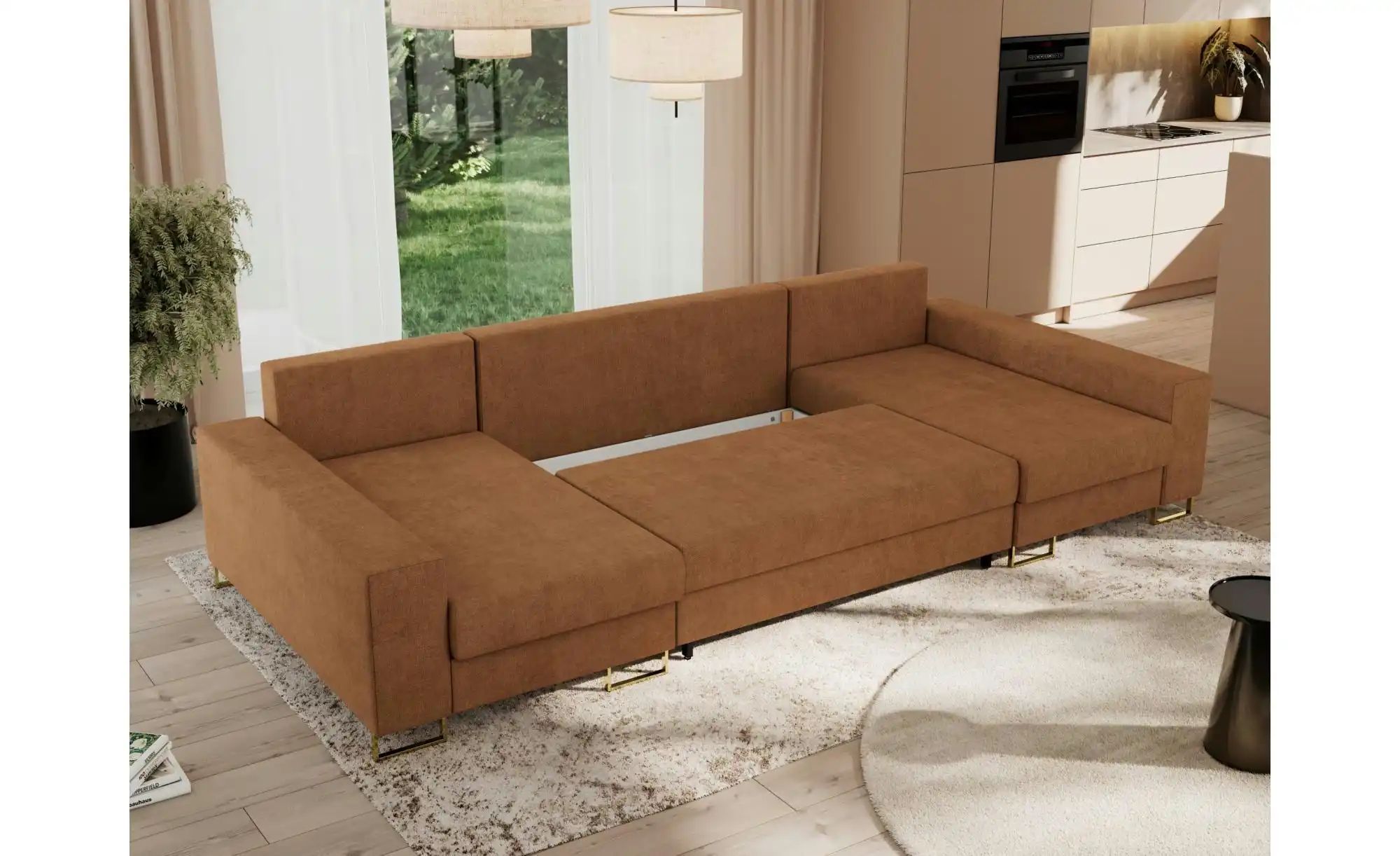 Wohnlandschaft mit Schlaffunktion Dorain ¦ orange ¦ Maße (cm): B: 312 H: 95 günstig online kaufen