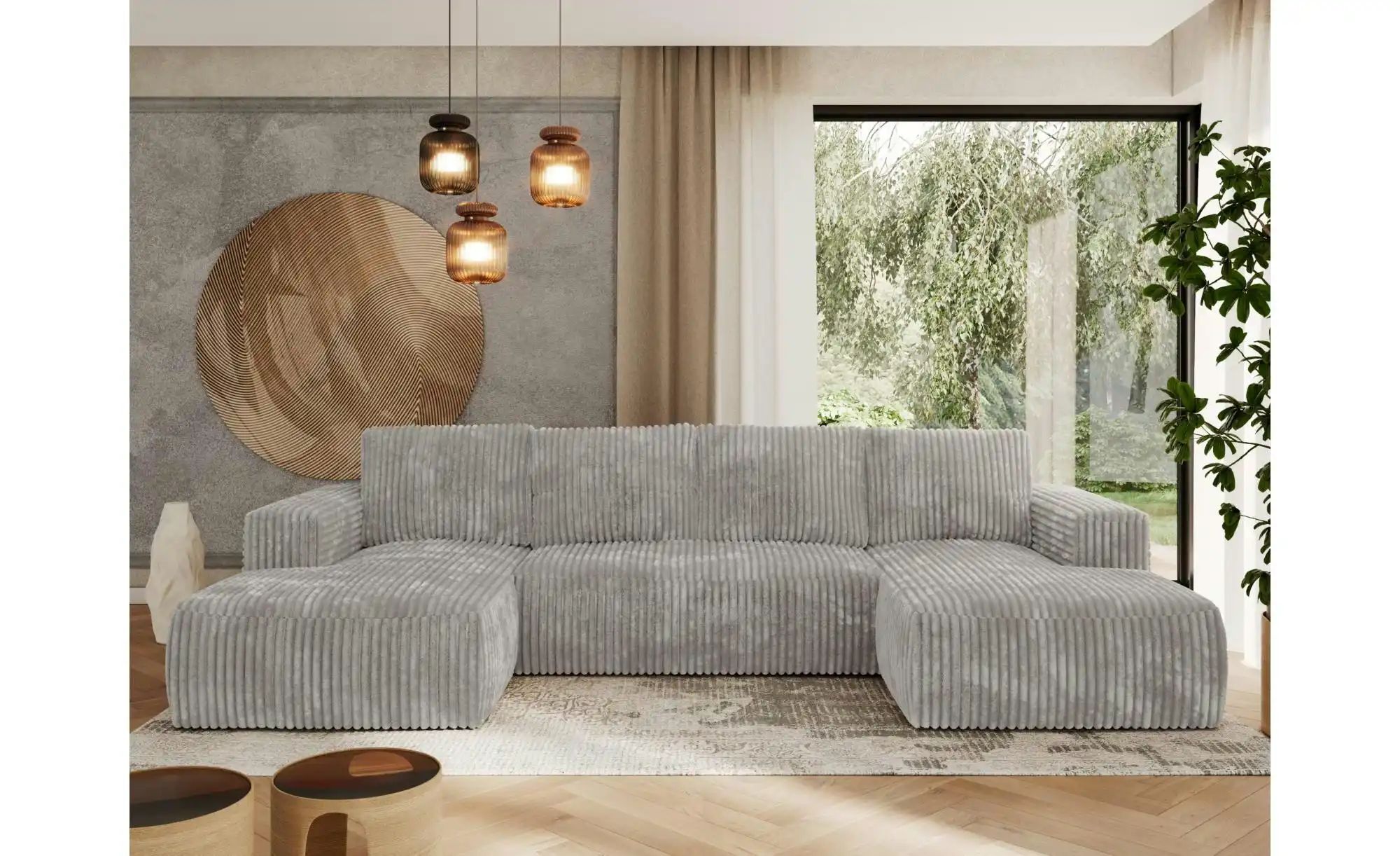 Wohnlandschaft mit Schlaffunktion Trentino ¦ grau ¦ Maße (cm): B: 334 H: 91 günstig online kaufen