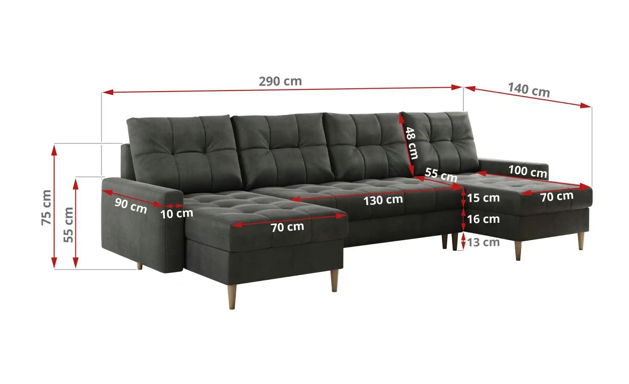 Wohnlandschaft mit Schlaffunktion Astra ¦ grau ¦ Maße (cm): B: 290 H: 75 Po günstig online kaufen