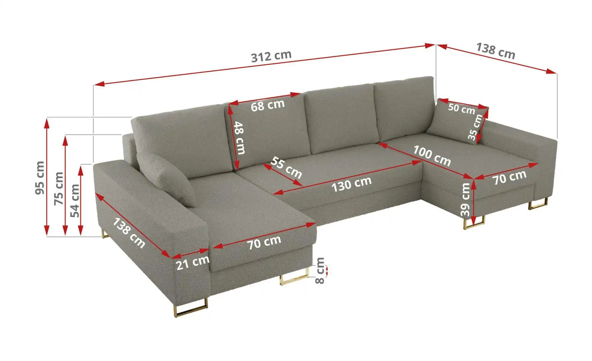 Thumbnail - Wohnlandschaft mit Schlaffunktion Dorain ¦ grau ¦ Maße (cm): B: 312 H: 95 Polstermöbel > Sofas > Wohnlandschaften - Höff...