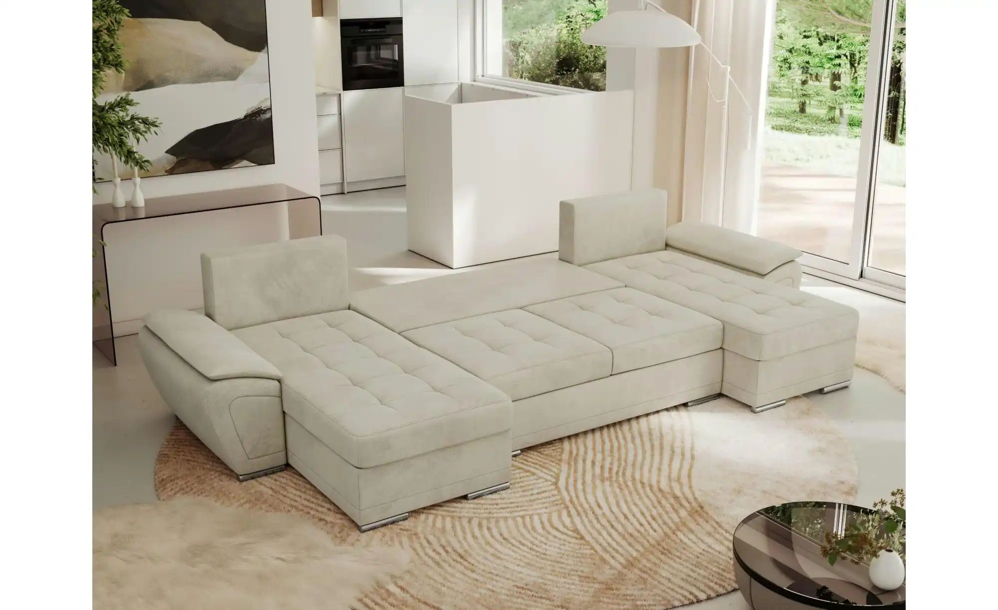 Wohnlandschaft mit Schlaffunktion Umbria ¦ beige ¦ Maße (cm): B: 336 H: 85 günstig online kaufen