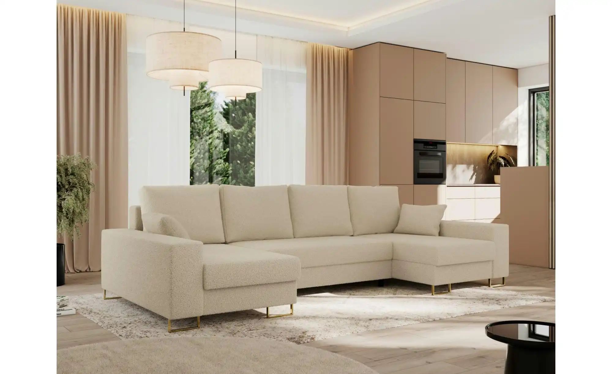 Wohnlandschaft mit Schlaffunktion Dorain ¦ beige ¦ Maße (cm): B: 312 H: 95 günstig online kaufen