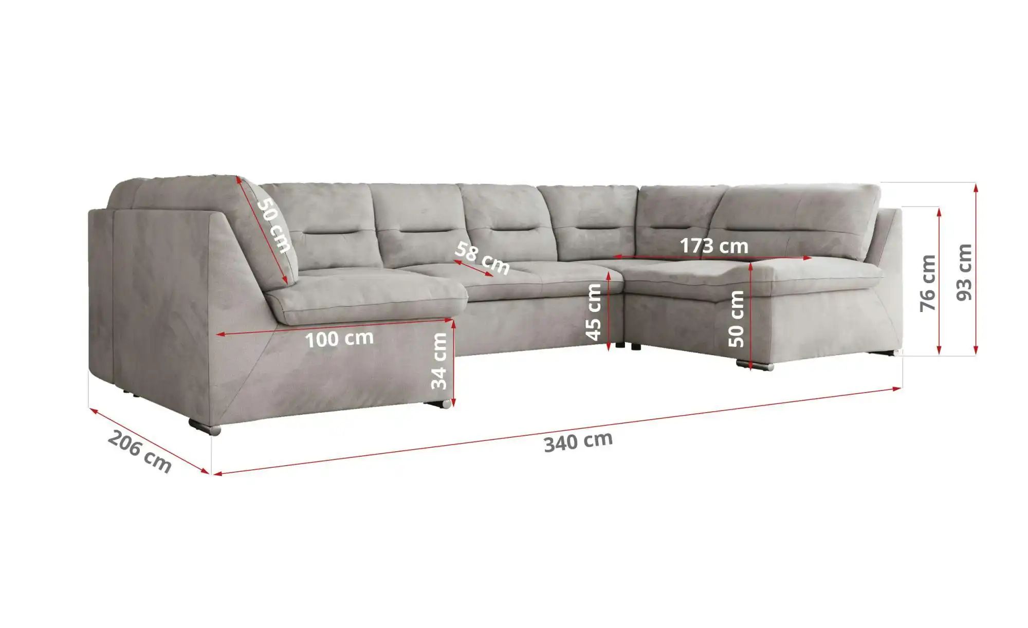 Wohnlandschaft mit Schlaffunktion Comodo ¦ silber ¦ Maße (cm): B: 340 H: 93 günstig online kaufen