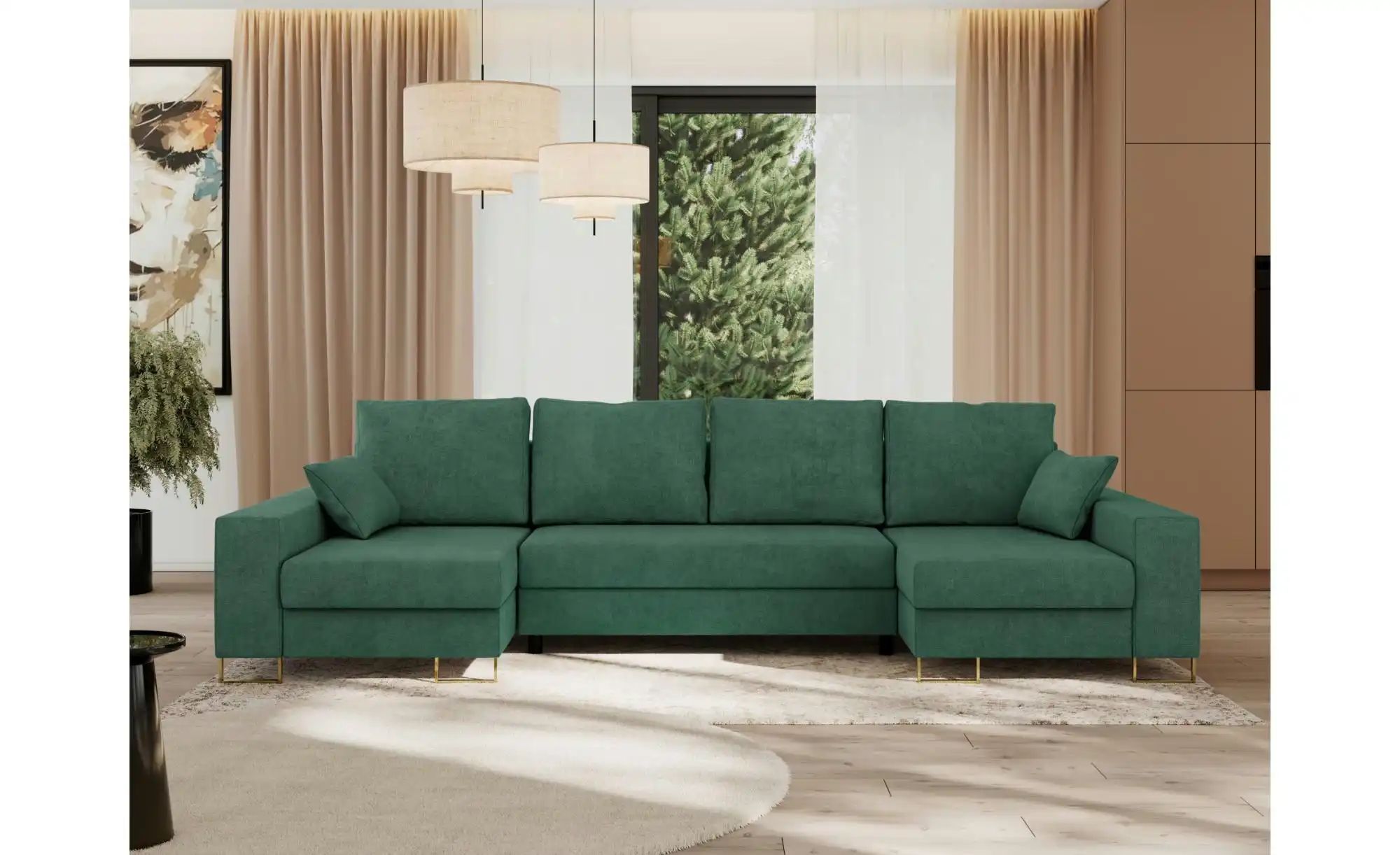 Wohnlandschaft mit Schlaffunktion Dorain ¦ grün ¦ Maße (cm): B: 312 H: 95 P günstig online kaufen