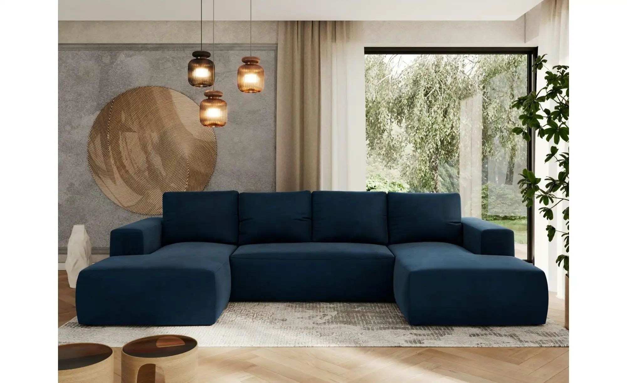 Wohnlandschaft mit Schlaffunktion Trentino ¦ blau ¦ Maße (cm): B: 334 H: 91 günstig online kaufen