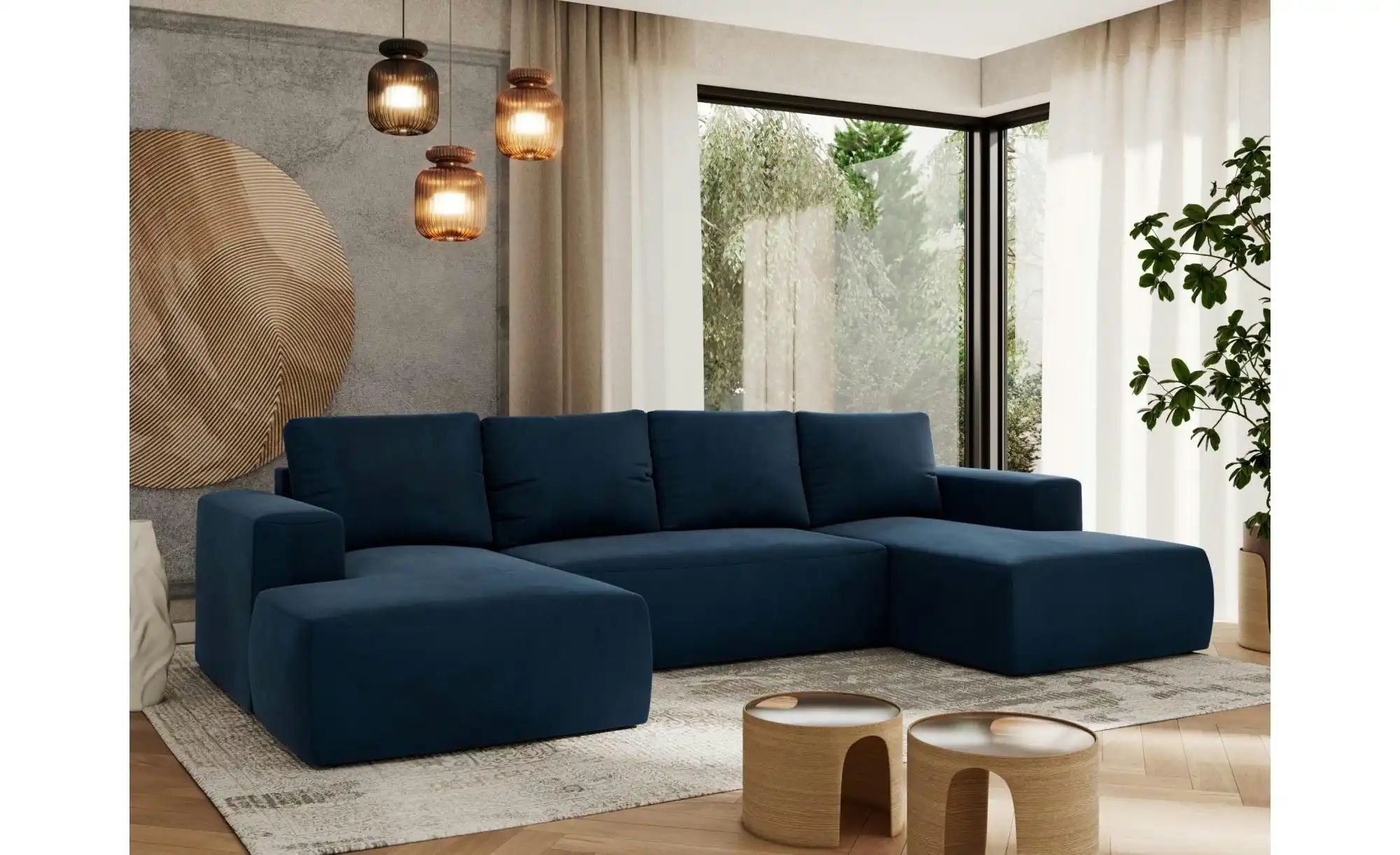 Thumbnail - Wohnlandschaft mit Schlaffunktion Trentino ¦ blau ¦ Maße (cm): B: 334 H: 91 Polstermöbel > Sofas > Wohnlandschaften - Hö...