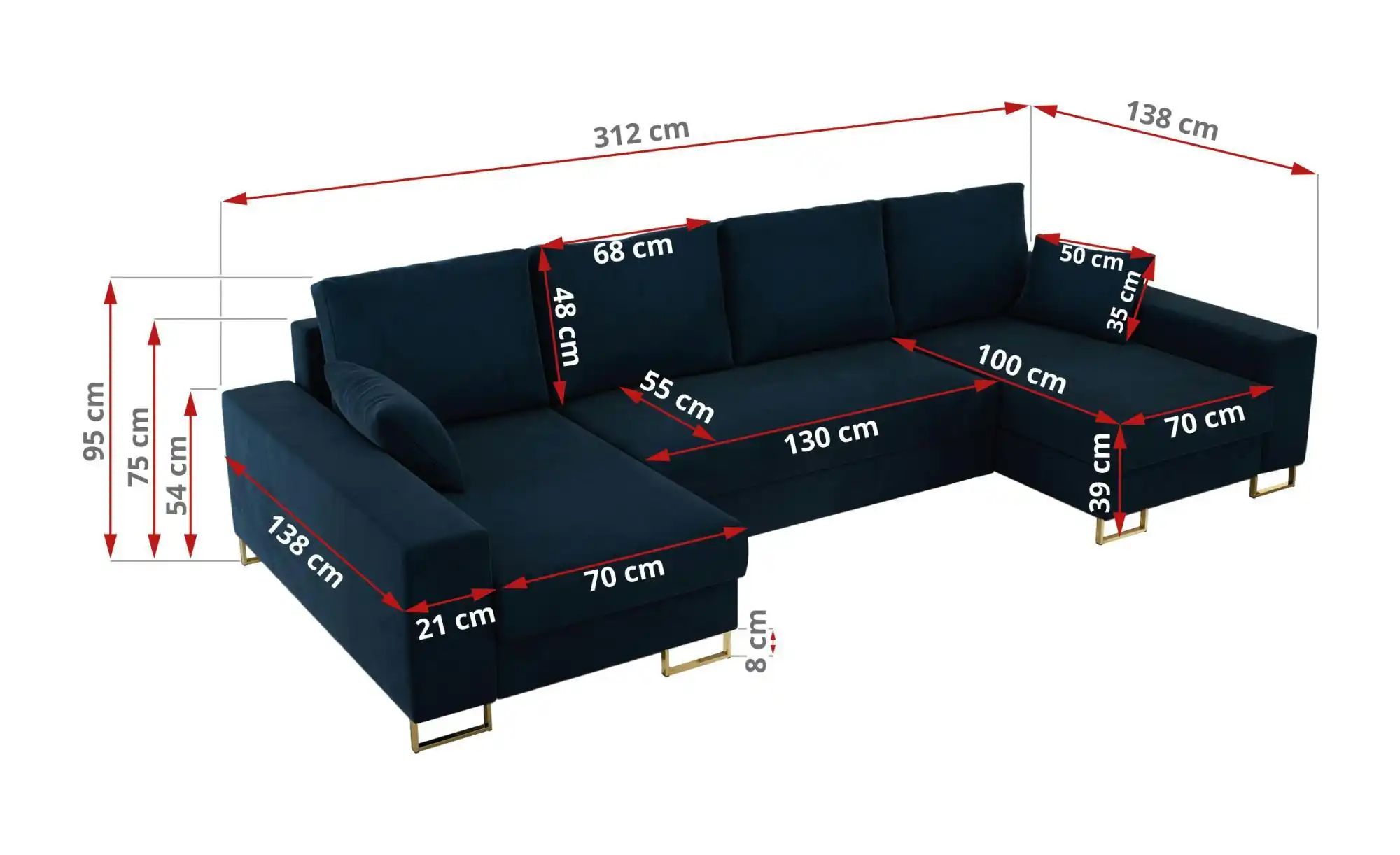 Wohnlandschaft mit Schlaffunktion Dorain ¦ blau ¦ Maße (cm): B: 312 H: 95 P günstig online kaufen