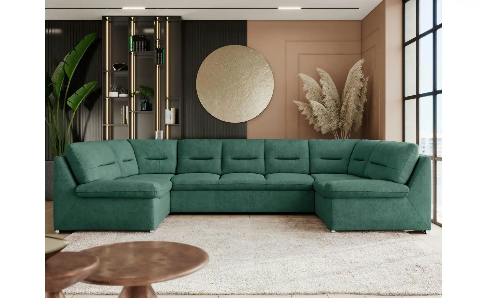 Wohnlandschaft mit Schlaffunktion Comodo ¦ grün ¦ Maße (cm): B: 340 H: 93 P günstig online kaufen