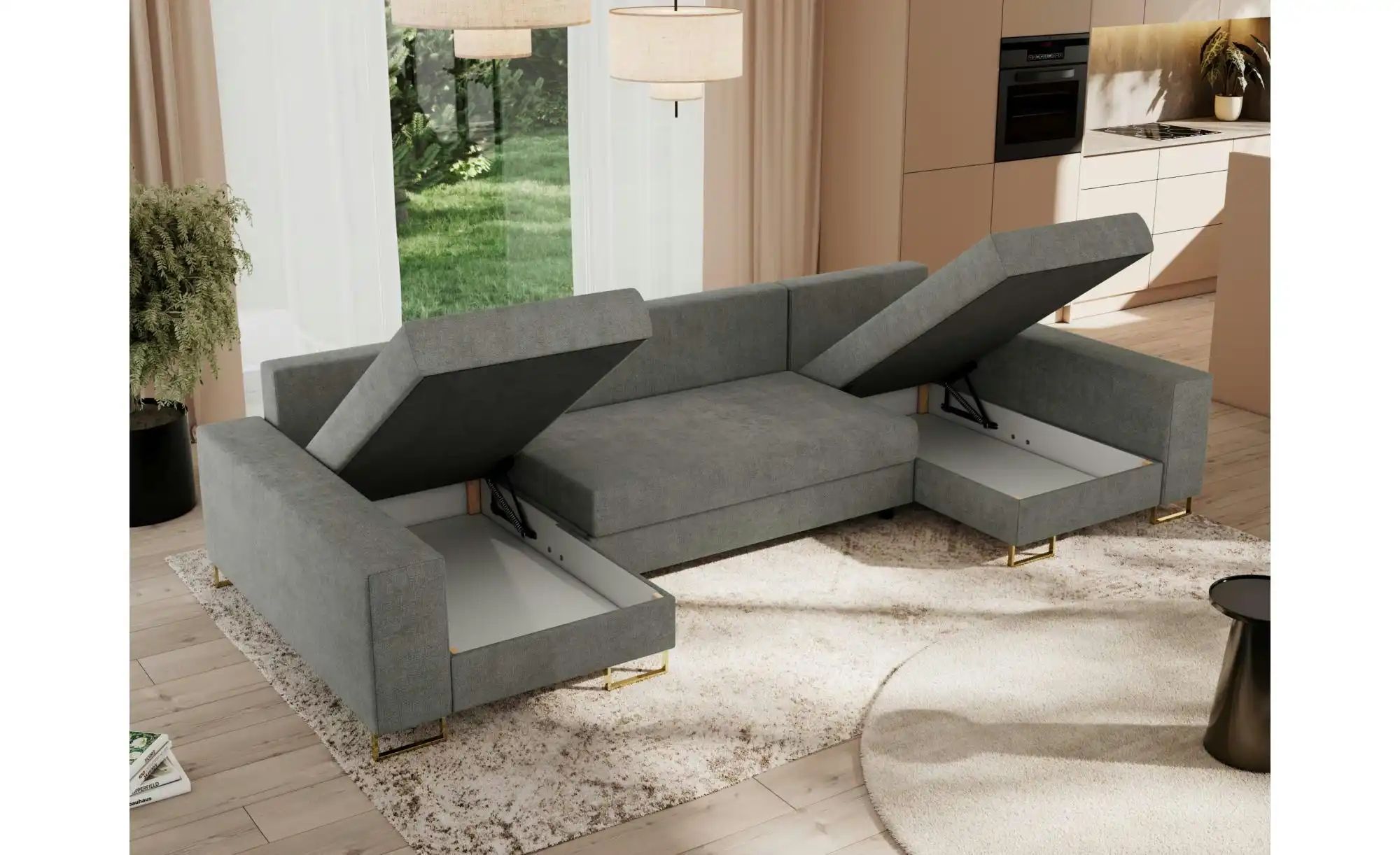 Wohnlandschaft mit Schlaffunktion Dorain ¦ grau ¦ Maße (cm): B: 312 H: 95 P günstig online kaufen