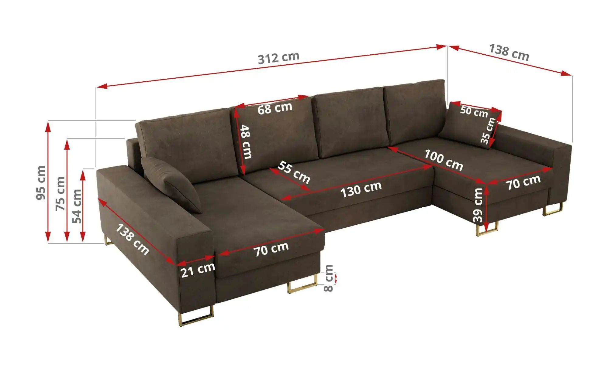 Wohnlandschaft mit Schlaffunktion Dorain ¦ braun ¦ Maße (cm): B: 312 H: 95 günstig online kaufen