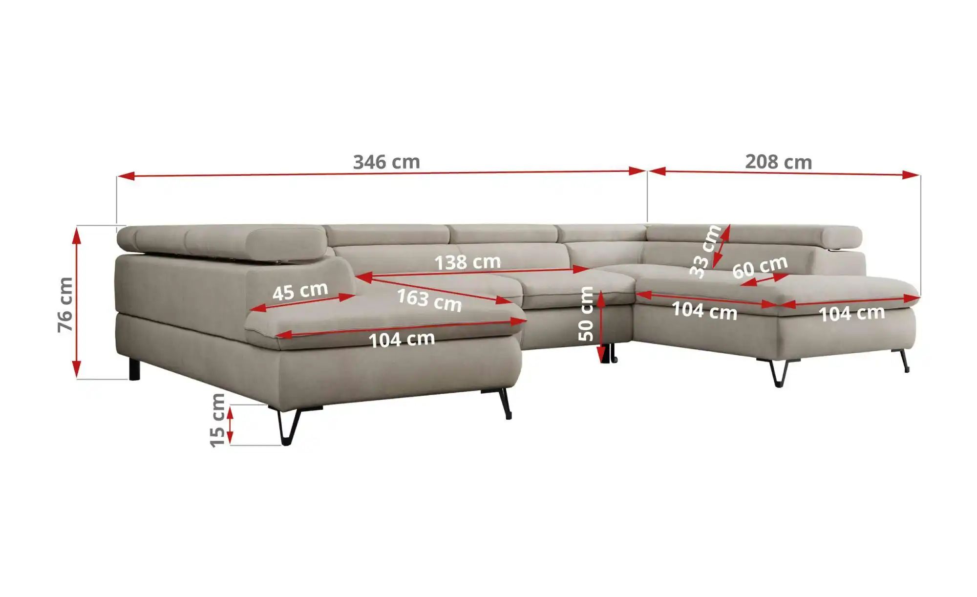 Thumbnail - Wohnlandschaft  Peter ¦ beige ¦ Maße (cm): B: 346 H: 76 Polstermöbel > Sofas > Wohnlandschaften - Höffner