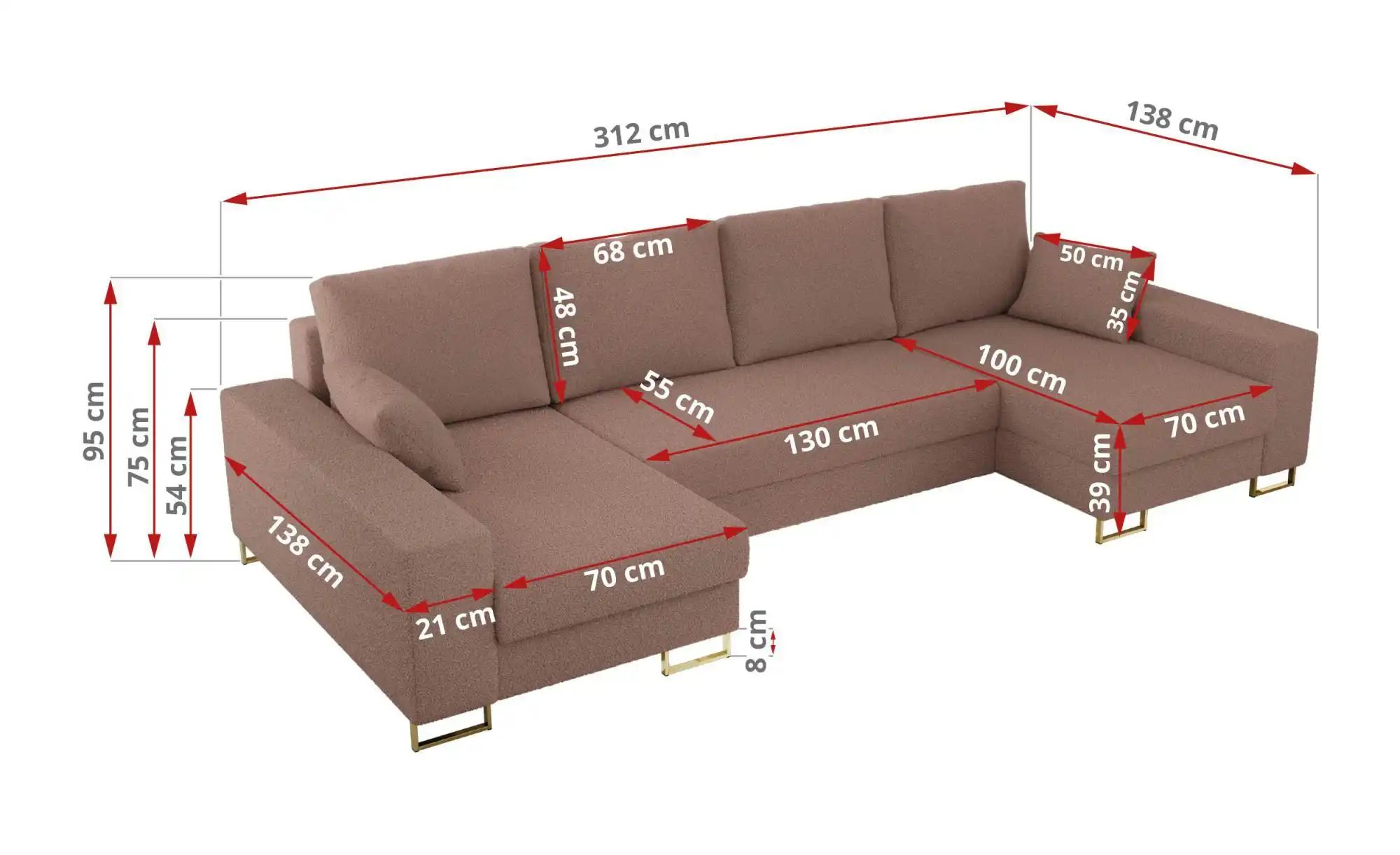 Wohnlandschaft mit Schlaffunktion Dorain ¦ rosa/pink ¦ Maße (cm): B: 312 H: günstig online kaufen