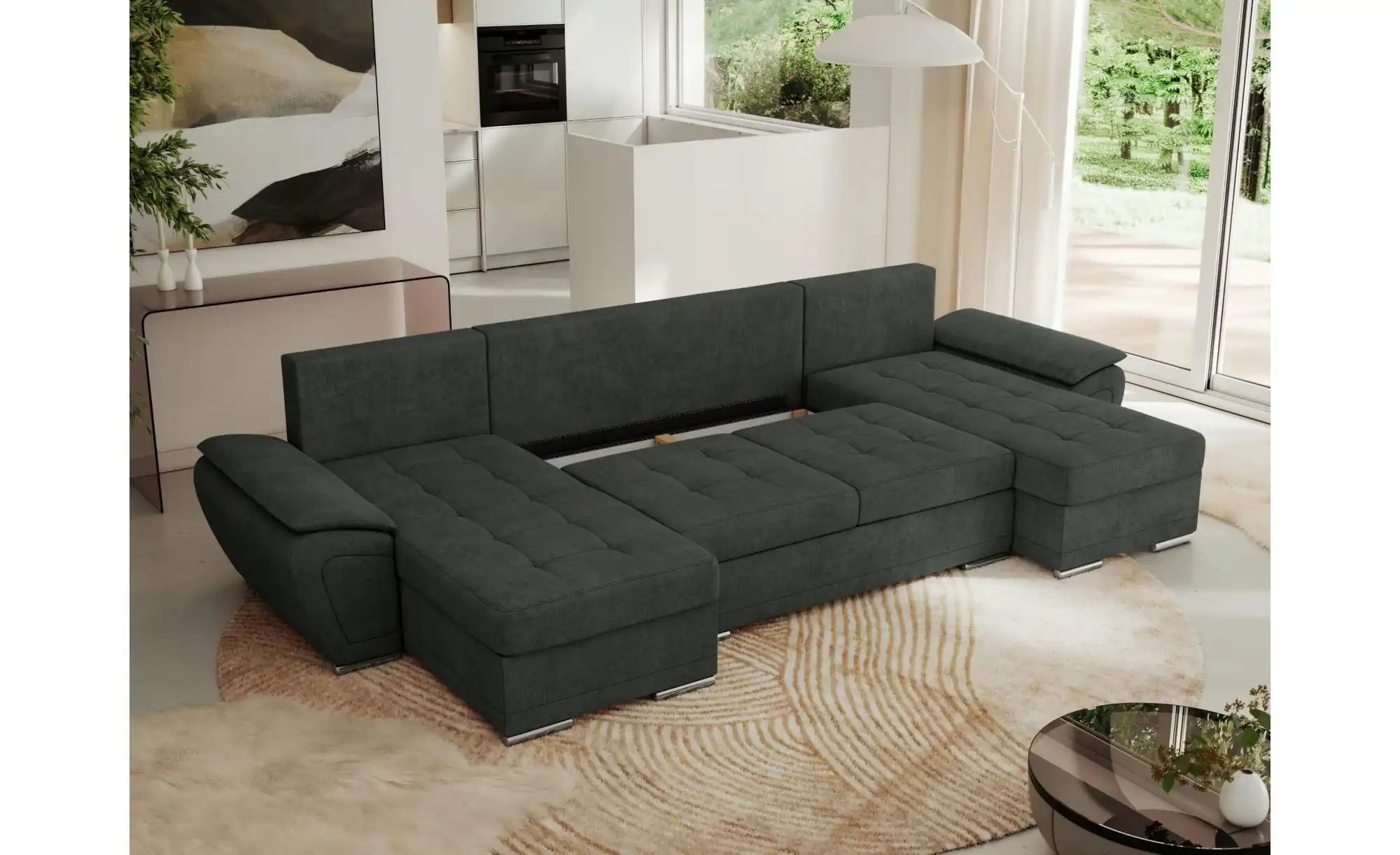 Thumbnail - Wohnlandschaft mit Schlaffunktion Umbria ¦ grau ¦ Maße (cm): B: 336 H: 85 Polstermöbel > Sofas > Schlafsofas - Höffner