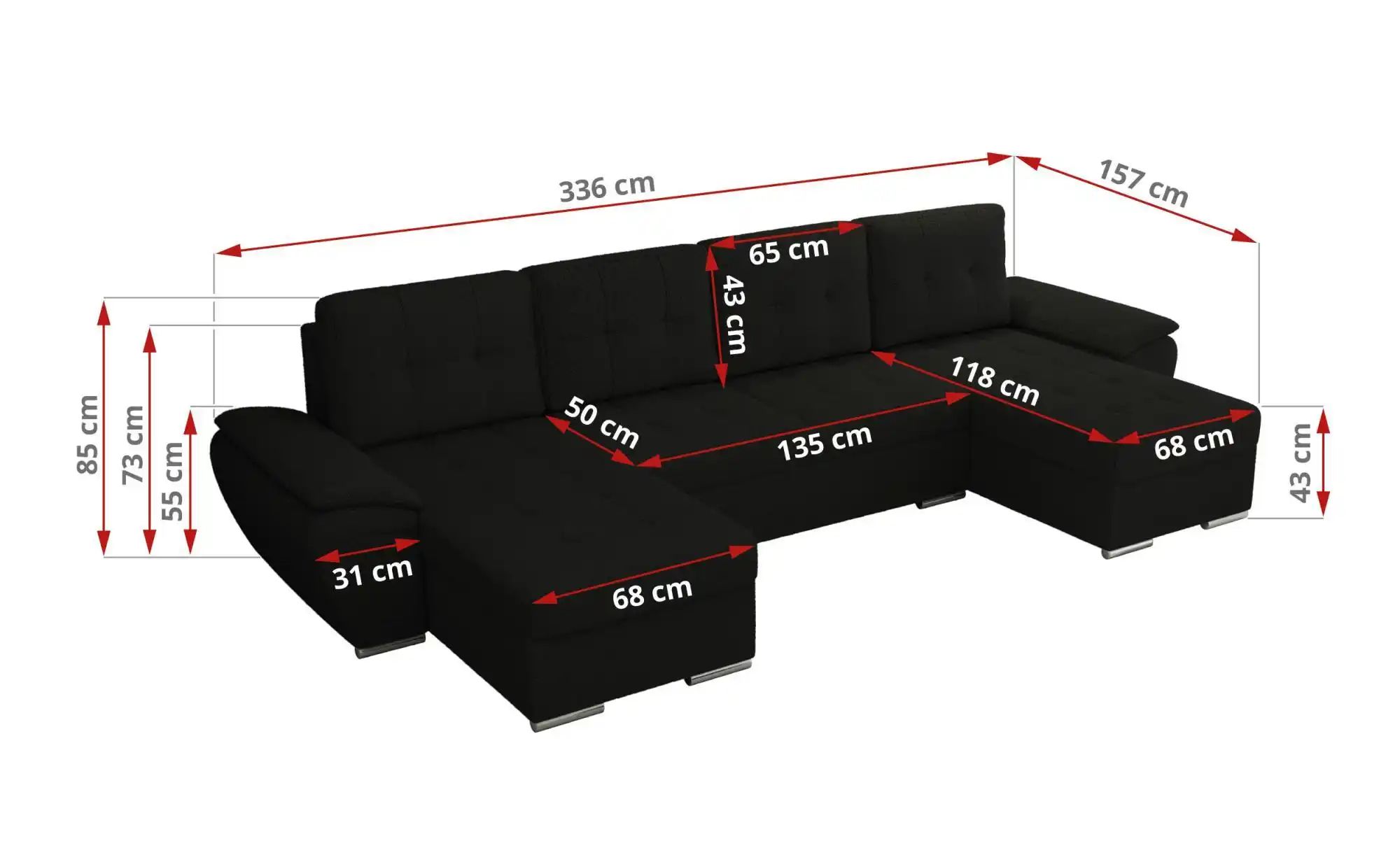 Thumbnail - Wohnlandschaft mit Schlaffunktion Umbria ¦ schwarz ¦ Maße (cm): B: 336 H: 85 Polstermöbel > Sofas > Schlafsofas - Höffne...