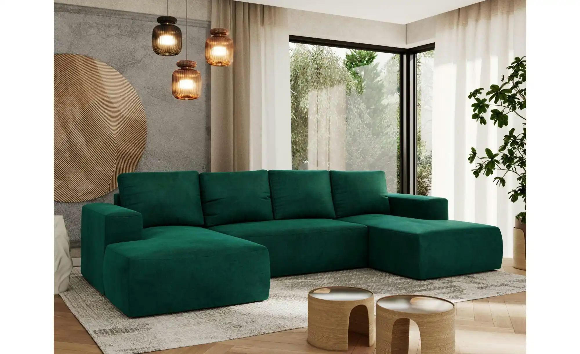 Wohnlandschaft mit Schlaffunktion Trentino ¦ grün ¦ Maße (cm): B: 334 H: 91 günstig online kaufen