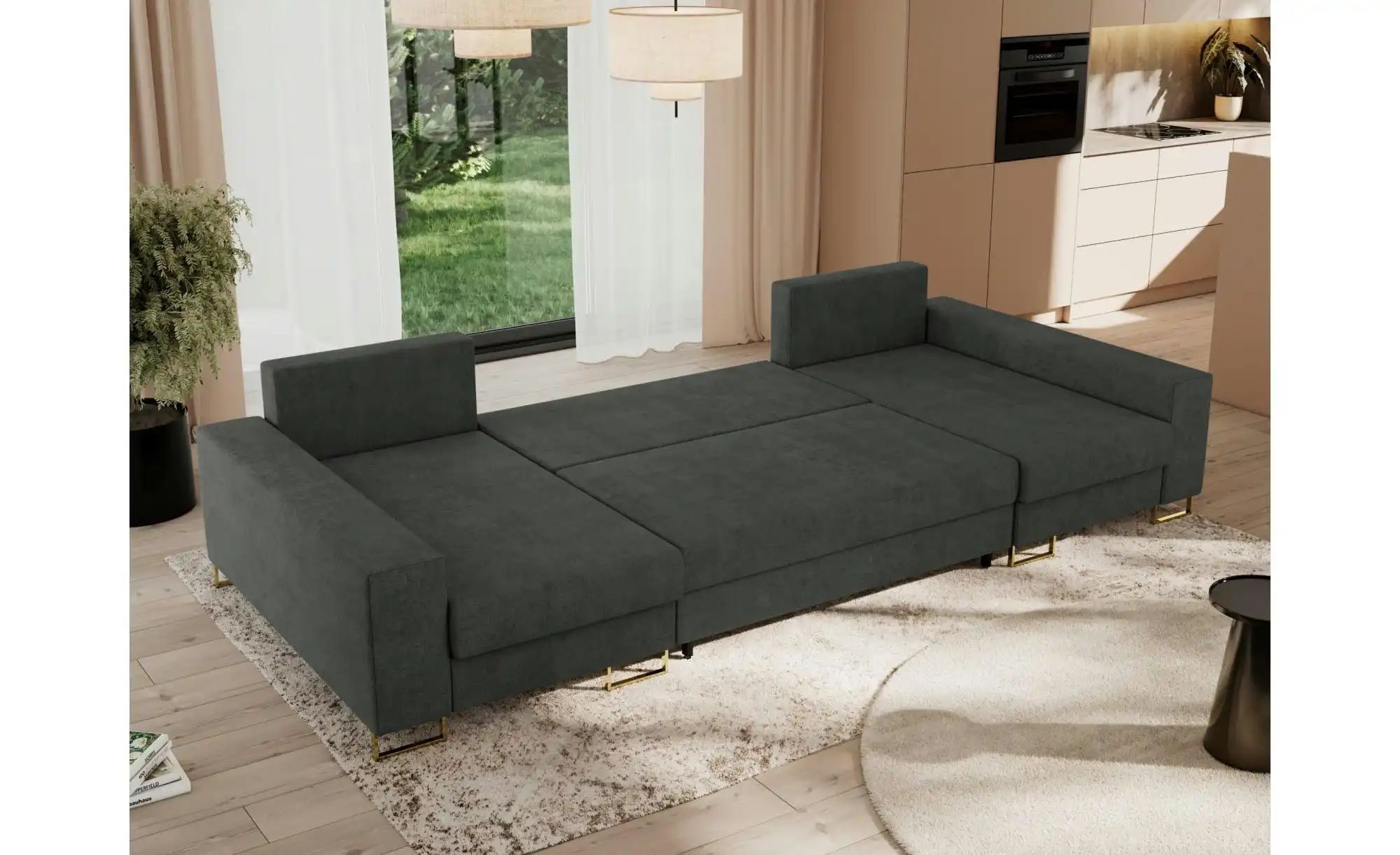 Wohnlandschaft mit Schlaffunktion Dorain ¦ grau ¦ Maße (cm): B: 312 H: 95 P günstig online kaufen