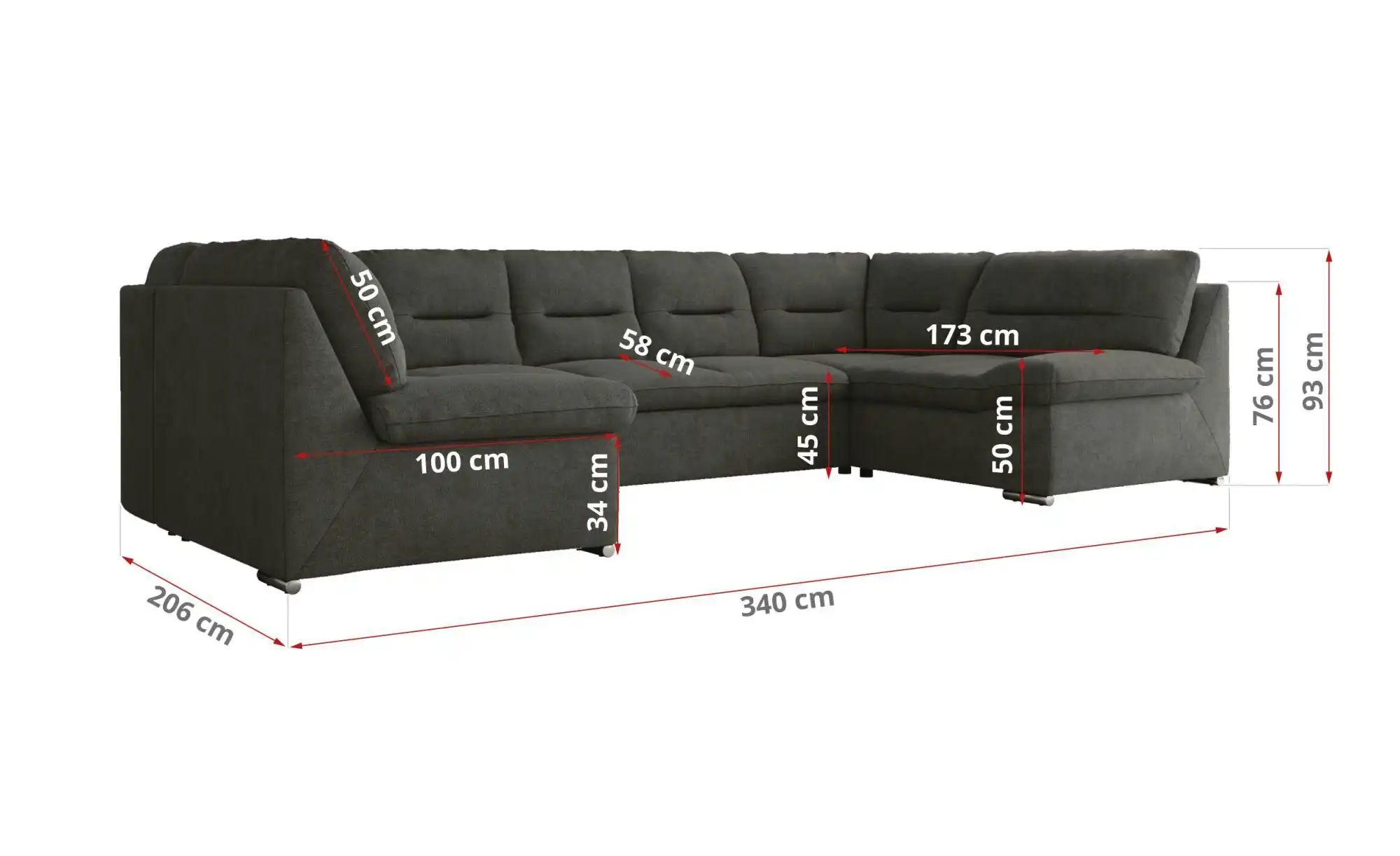 Wohnlandschaft mit Schlaffunktion Comodo ¦ grau ¦ Maße (cm): B: 340 H: 93 P günstig online kaufen