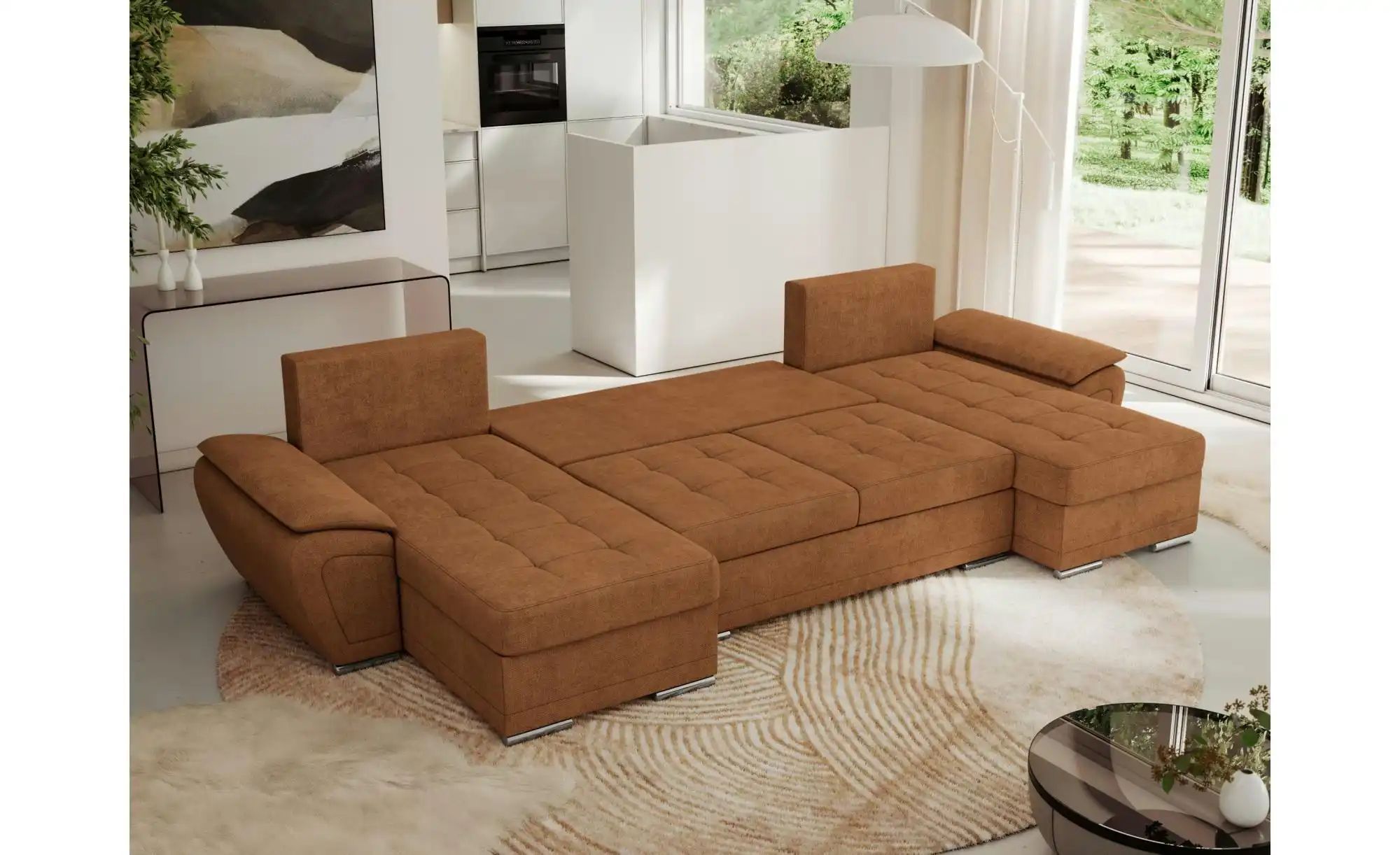 Thumbnail - Wohnlandschaft mit Schlaffunktion Umbria ¦ orange ¦ Maße (cm): B: 336 H: 85 Polstermöbel > Sofas > Wohnlandschaften - Hö...