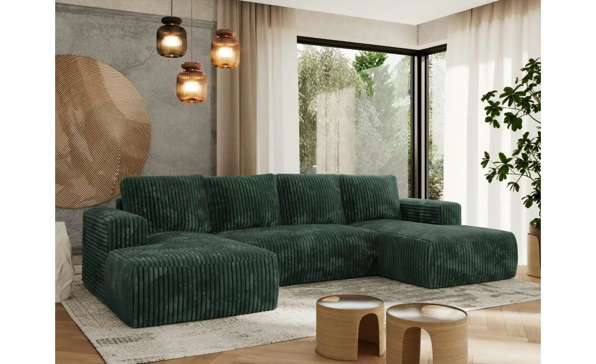 Wohnlandschaft mit Schlaffunktion Trentino ¦ grün ¦ Maße (cm): B: 334 H: 91 günstig online kaufen