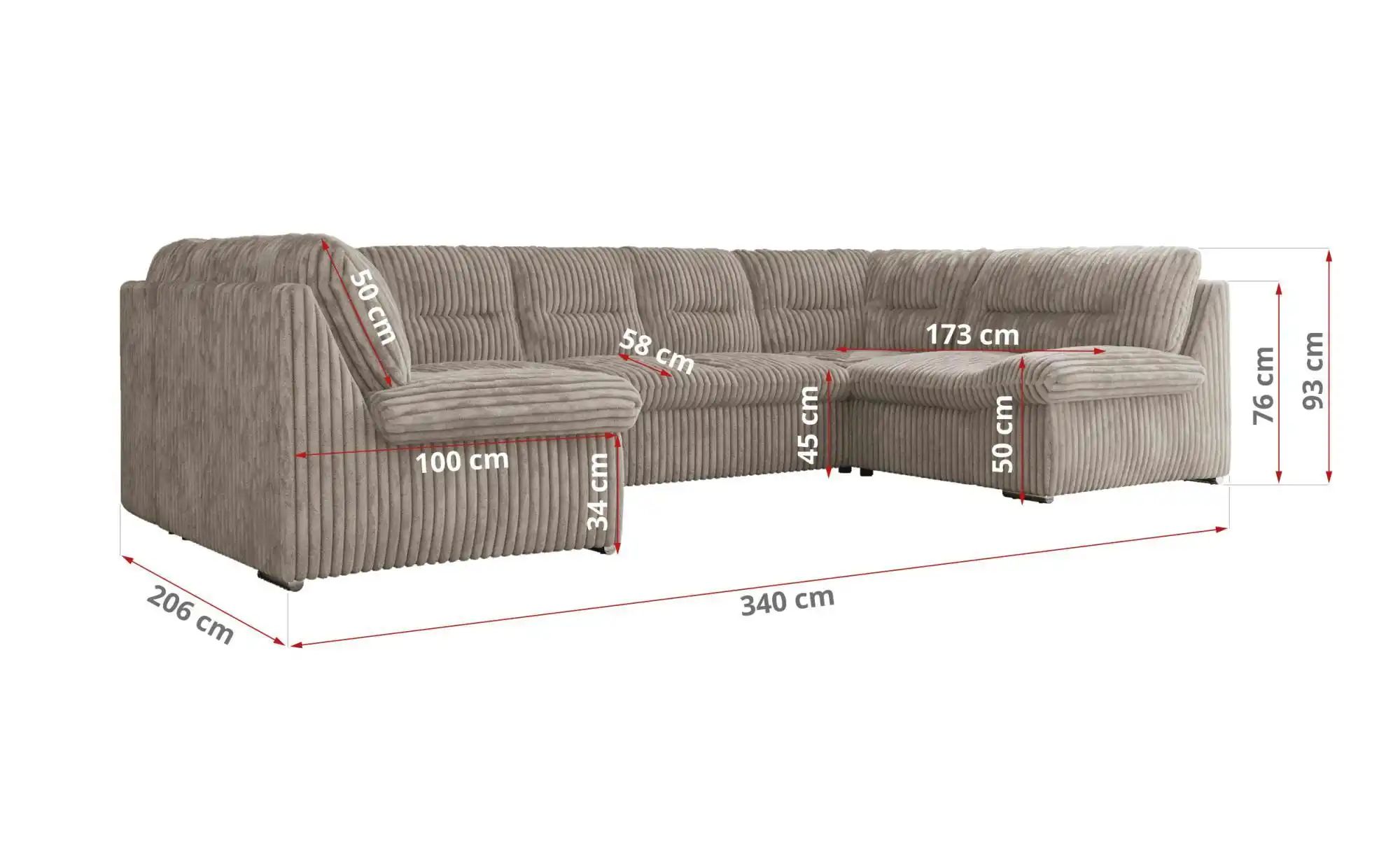 Thumbnail - Wohnlandschaft mit Schlaffunktion Comodo ¦ silber ¦ Maße (cm): B: 340 H: 93 Polstermöbel > Sofas > Schlafsofas - Höffner