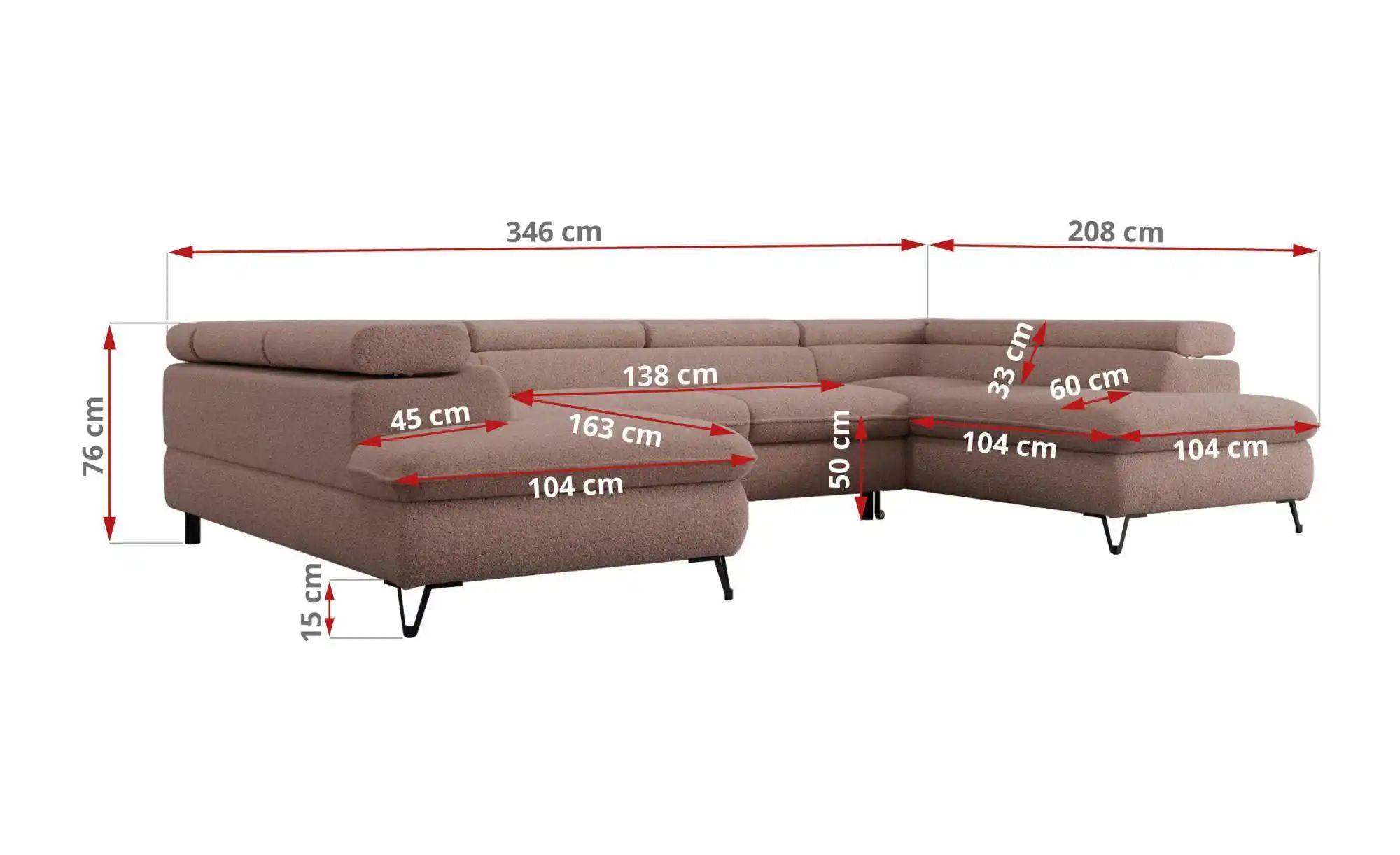 Wohnlandschaft  Peter ¦ rosa/pink ¦ Maße (cm): B: 346 H: 76 Polstermöbel > günstig online kaufen
