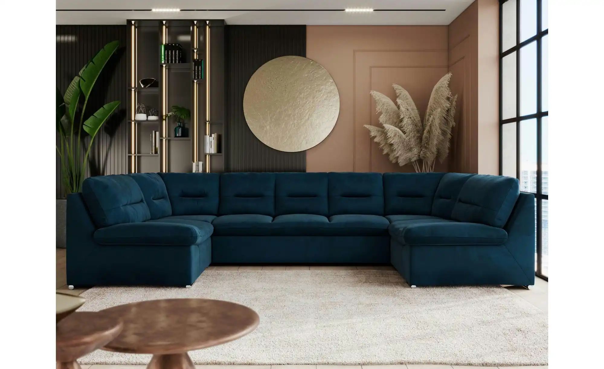 Wohnlandschaft mit Schlaffunktion Comodo ¦ blau ¦ Maße (cm): B: 340 H: 93 P günstig online kaufen