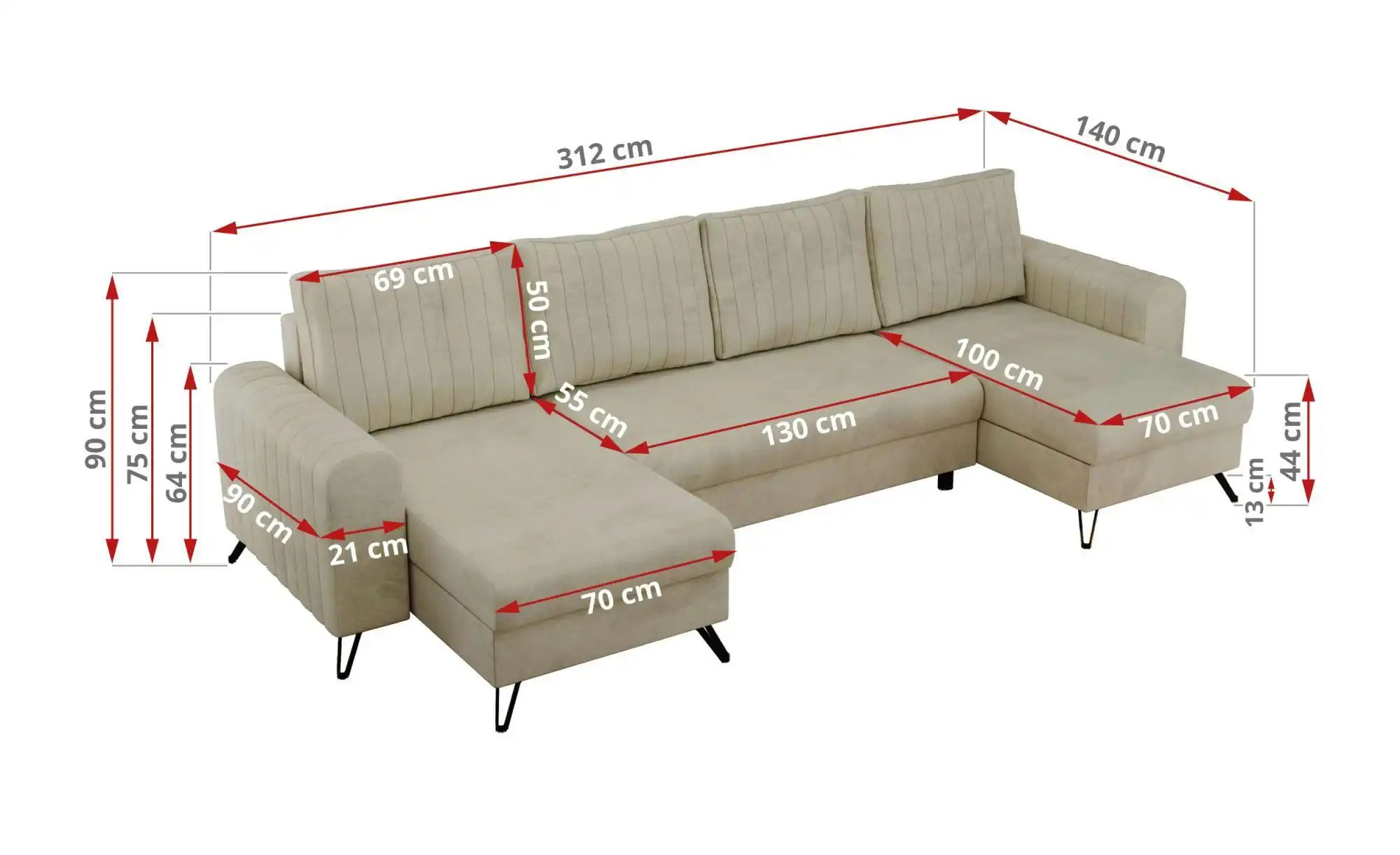 Wohnlandschaft Beige   ¦ beige ¦ Maße (cm): B: 312 H: 90 Polstermöbel > Sof günstig online kaufen