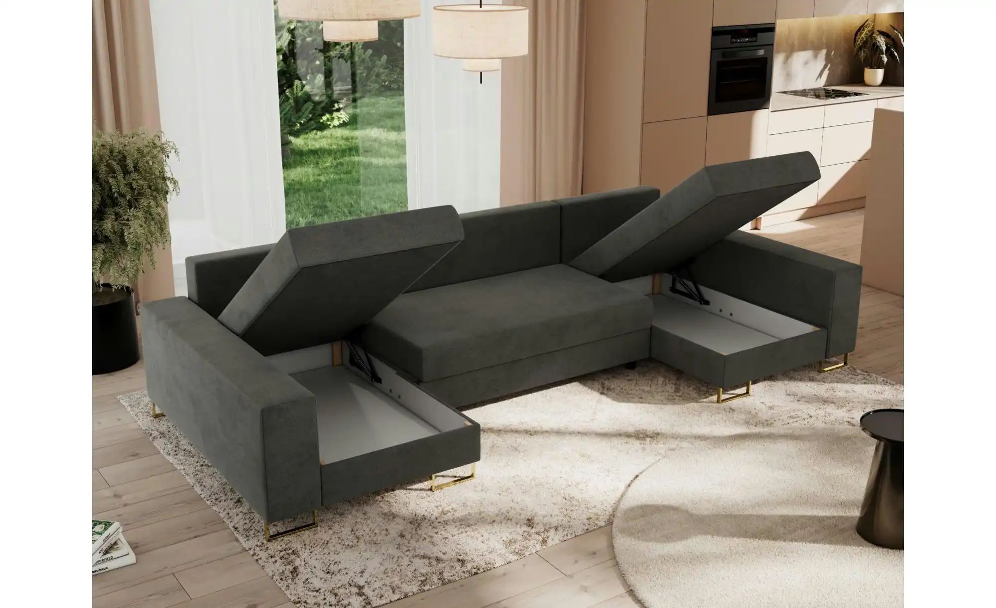 Thumbnail - Wohnlandschaft mit Schlaffunktion Dorain ¦ grau ¦ Maße (cm): B: 312 H: 95 Polstermöbel > Sofas > Schlafsofas - Höffner