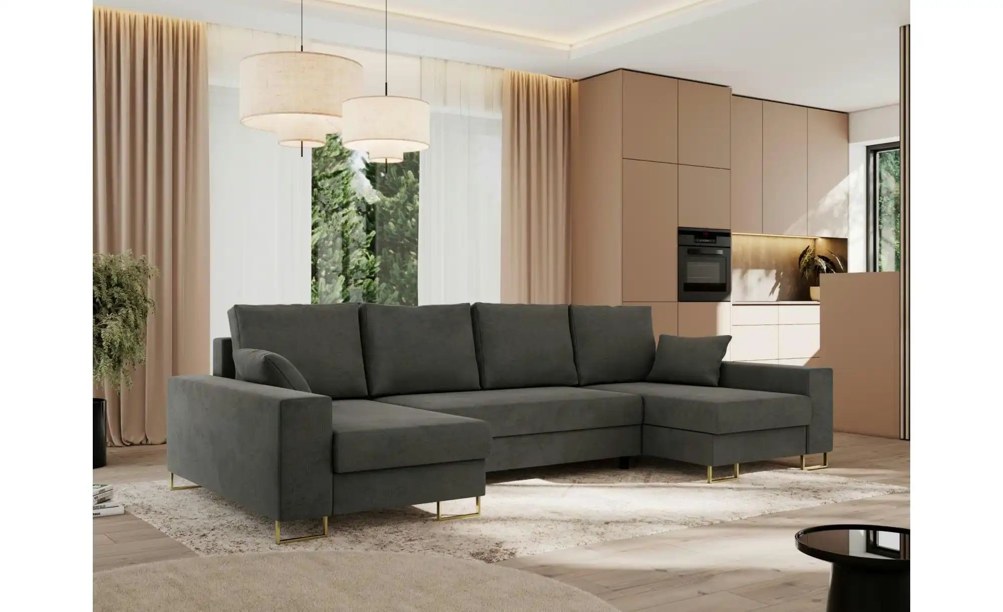 Thumbnail - Wohnlandschaft mit Schlaffunktion Dorain ¦ grau ¦ Maße (cm): B: 312 H: 95 Polstermöbel > Sofas > Schlafsofas - Höffner