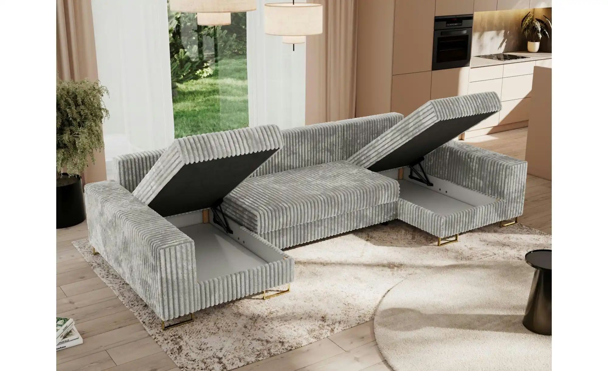 Wohnlandschaft mit Schlaffunktion Dorain ¦ silber ¦ Maße (cm): B: 312 H: 95 günstig online kaufen