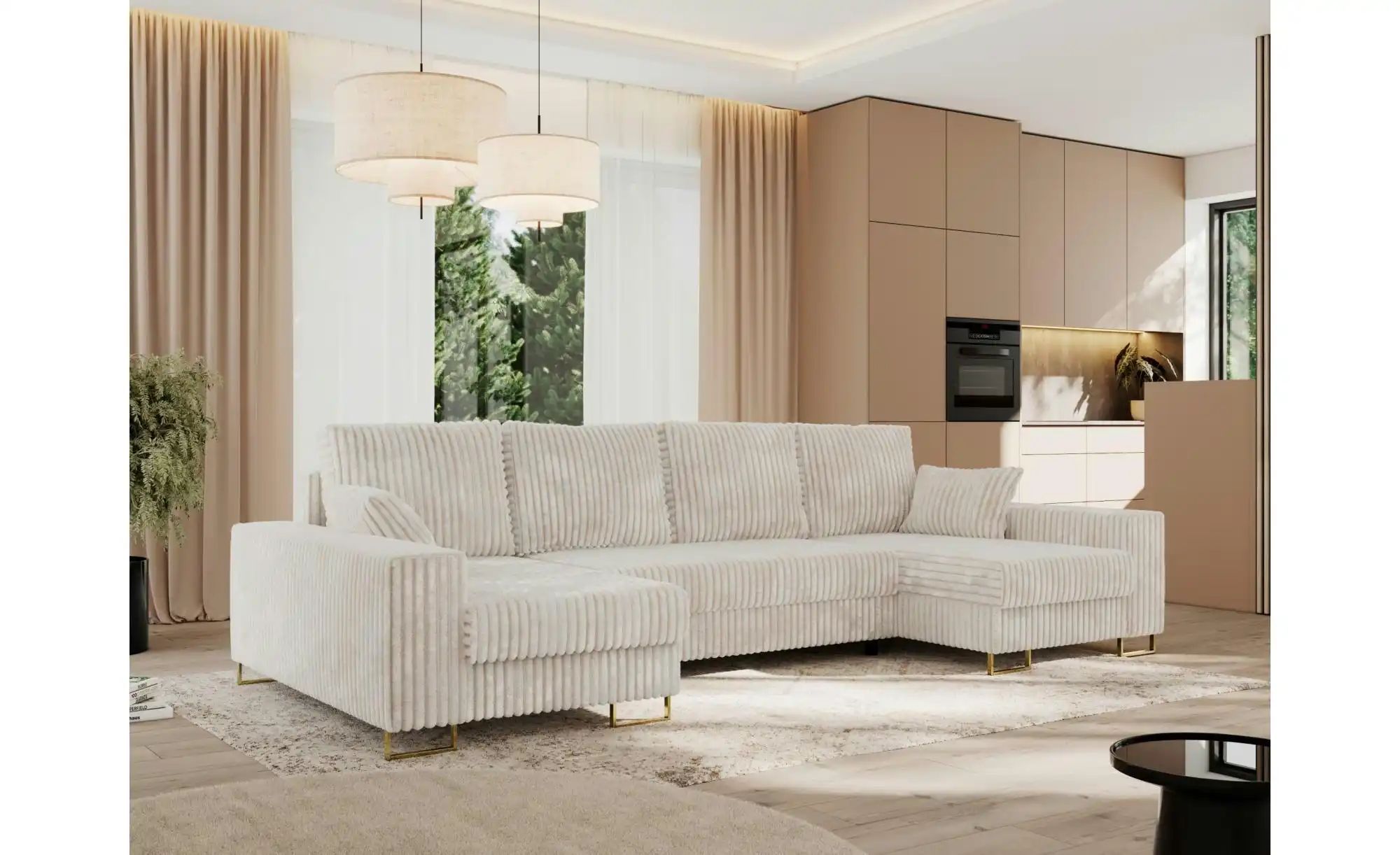 Wohnlandschaft mit Schlaffunktion Dorain ¦ beige ¦ Maße (cm): B: 312 H: 95 günstig online kaufen