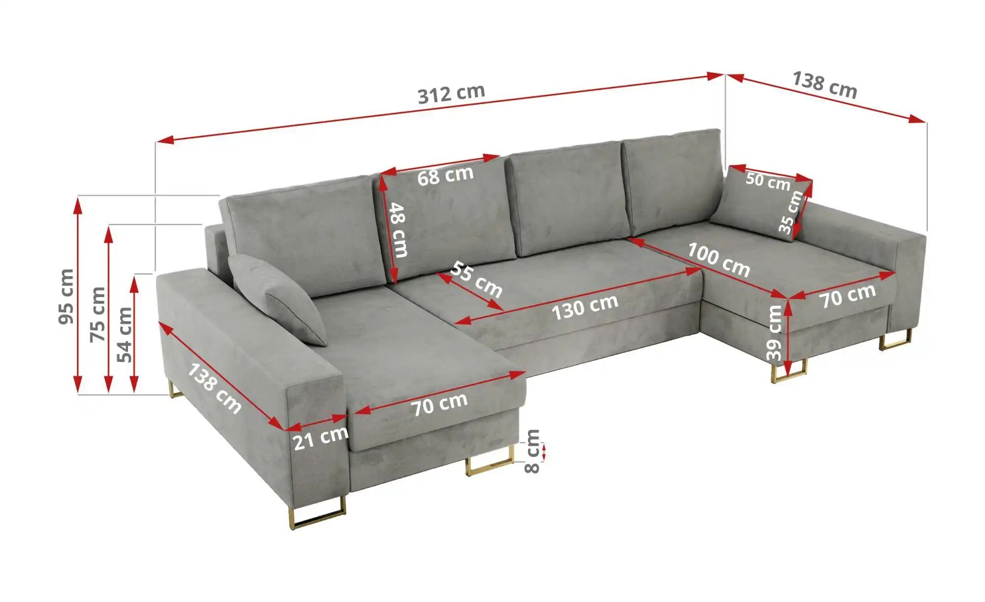 Wohnlandschaft mit Schlaffunktion Dorain ¦ silber ¦ Maße (cm): B: 312 H: 95 günstig online kaufen