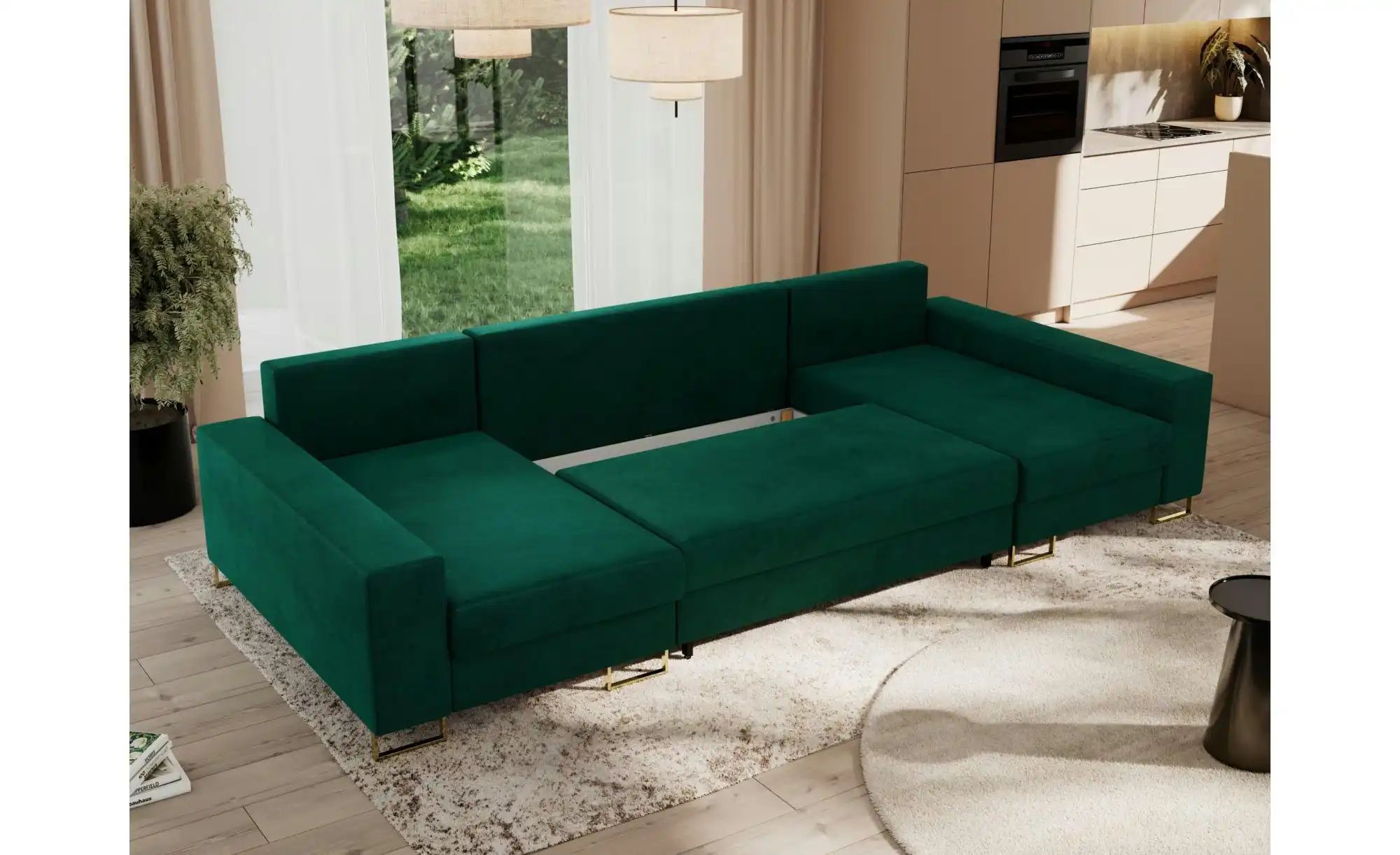 Wohnlandschaft mit Schlaffunktion Dorain ¦ grün ¦ Maße (cm): B: 312 H: 95 P günstig online kaufen