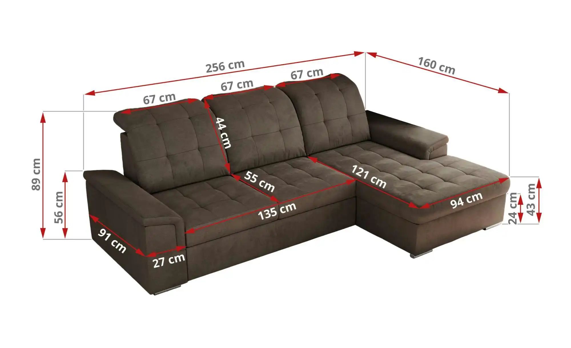 Ecksofa mit Schlaffunktion Madrito ¦ braun ¦ Maße (cm): B: 256 H: 89 Polste günstig online kaufen