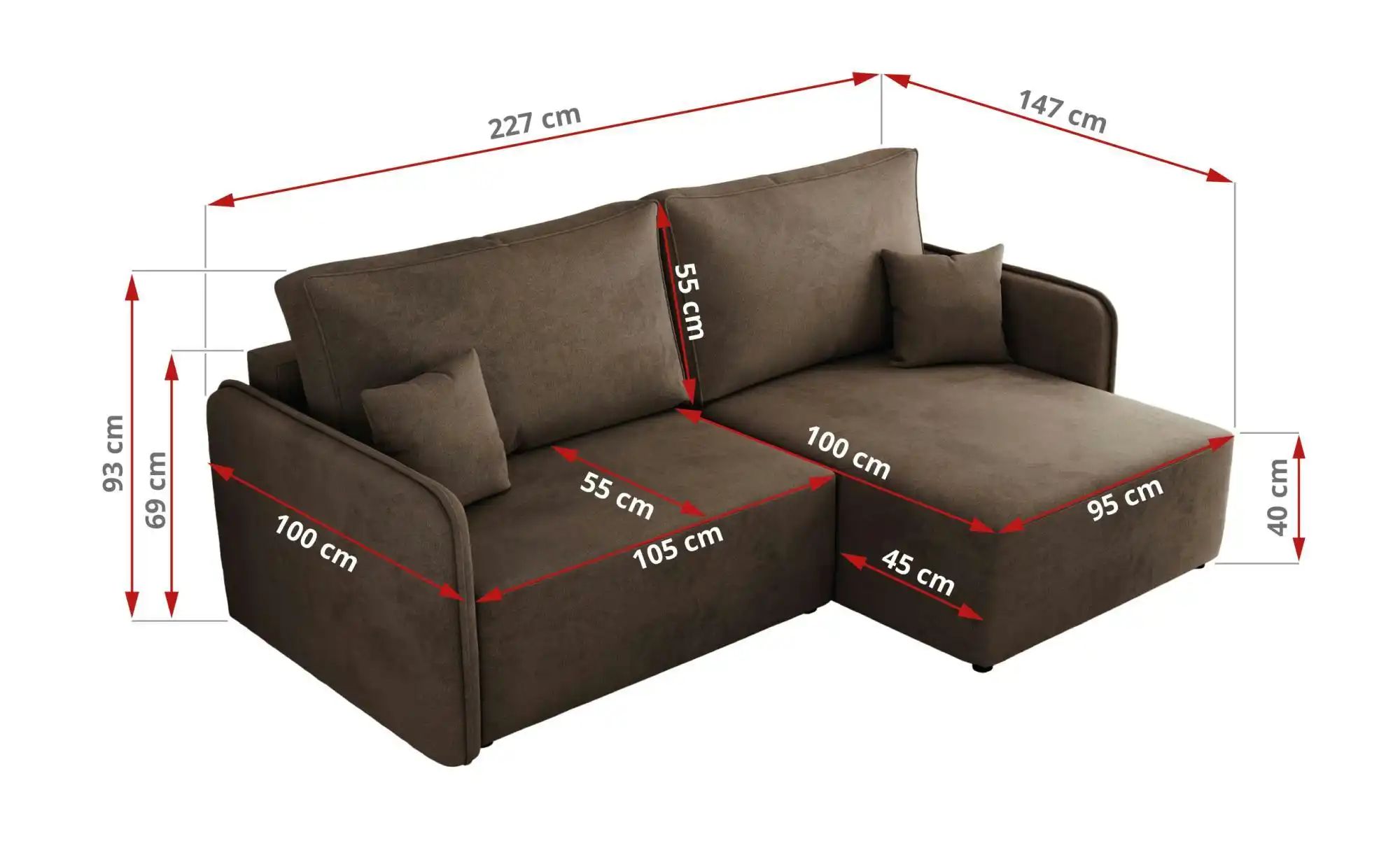 Ecksofa mit Schlaffunktion Mesto ¦ braun ¦ Maße (cm): B: 227 H: 93 Polsterm günstig online kaufen