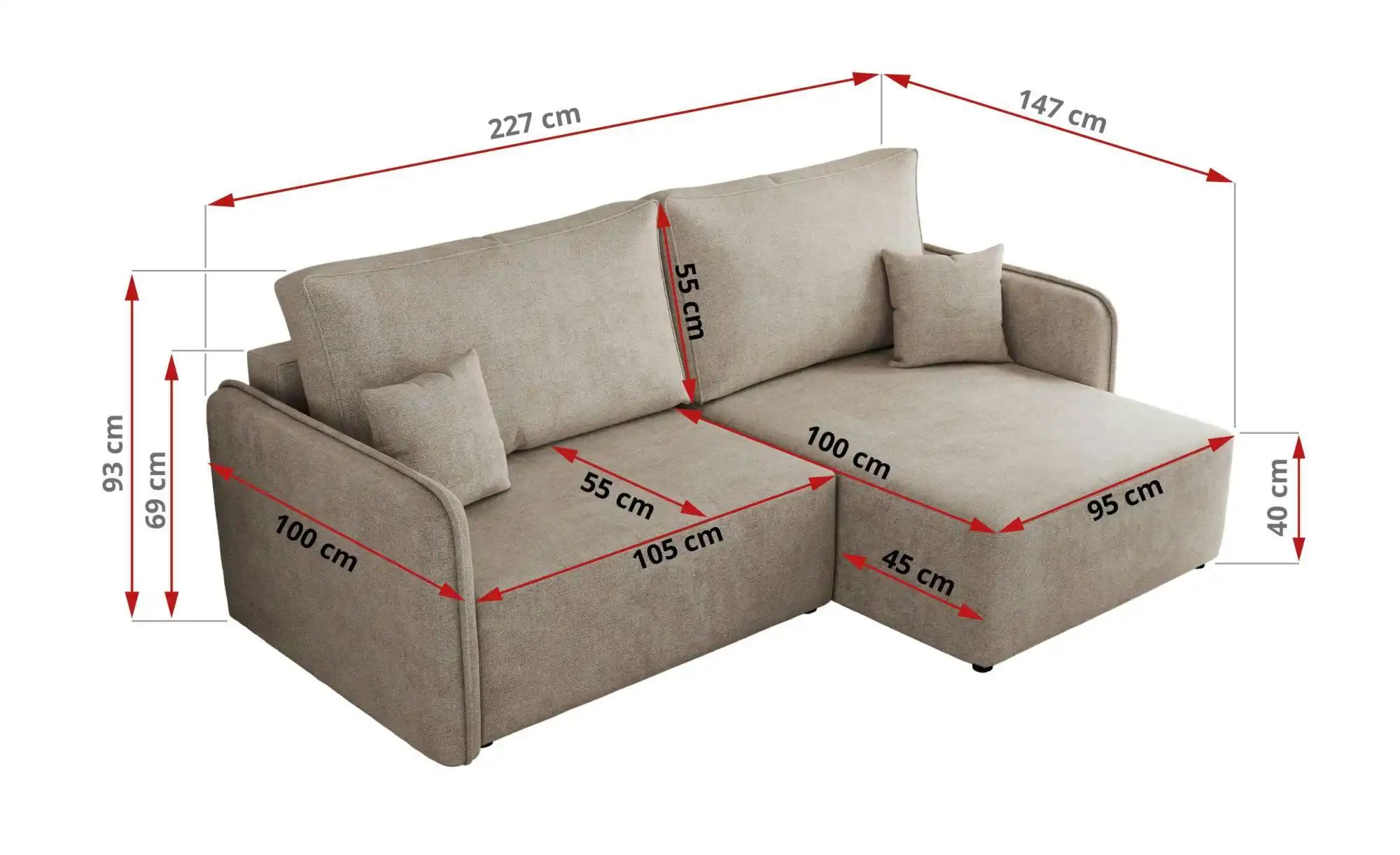 Ecksofa Beige   ¦ beige ¦ Maße (cm): B: 227 H: 93 Polstermöbel > Sofas > 3- günstig online kaufen