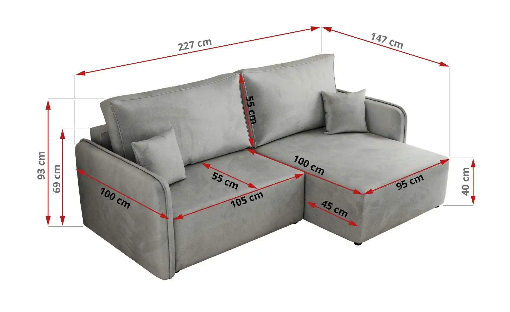 Thumbnail - Ecksofa mit Schlaffunktion Mesto ¦ grau ¦ Maße (cm): B: 227 H: 93 Polstermöbel > Sofas > Ecksofas - Höffner