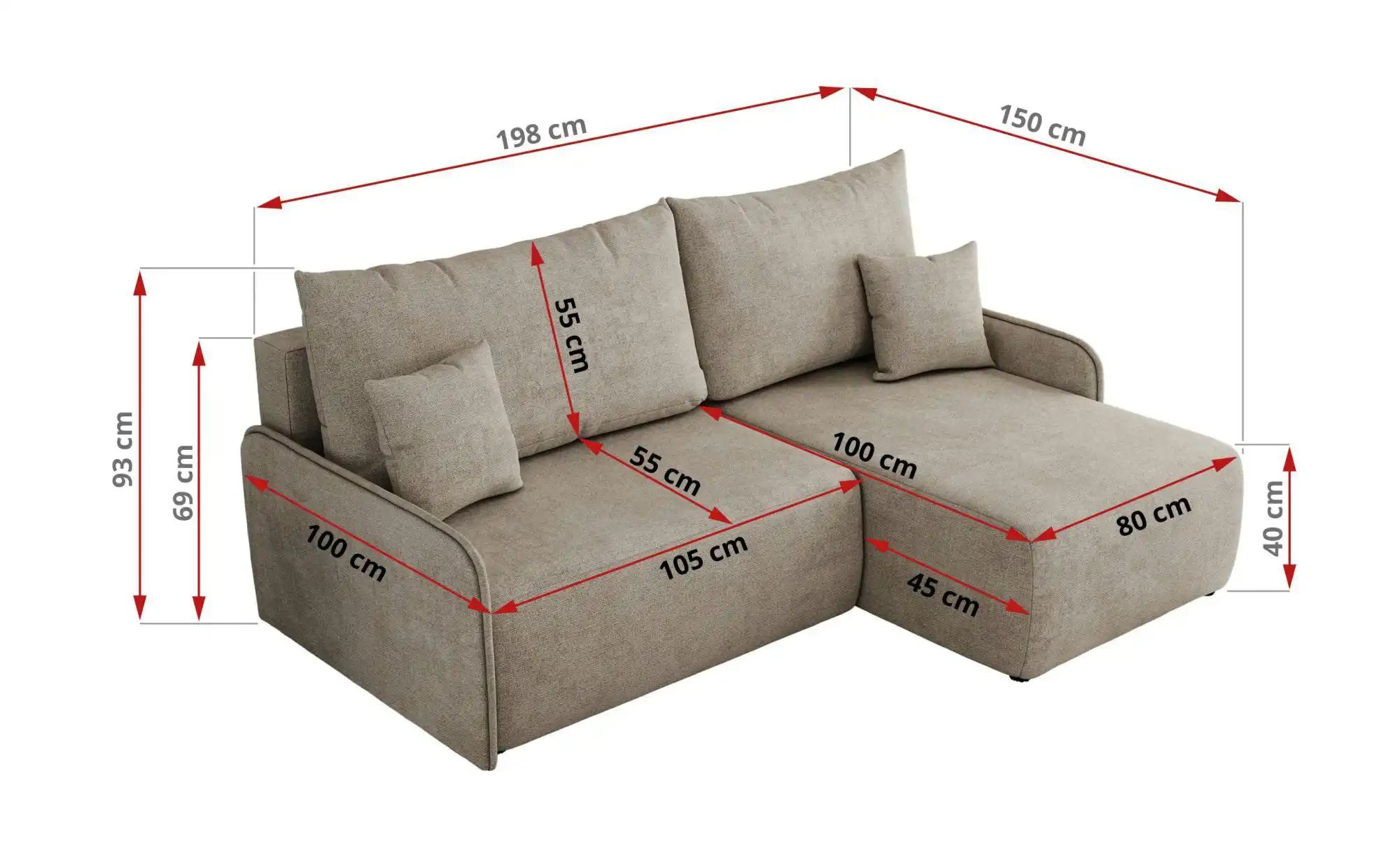 Thumbnail - Ecksofa mit Schlaffunktion Arpa ¦ beige ¦ Maße (cm): B: 198 H: 93 Polstermöbel > Sofas > Ecksofas - Höffner